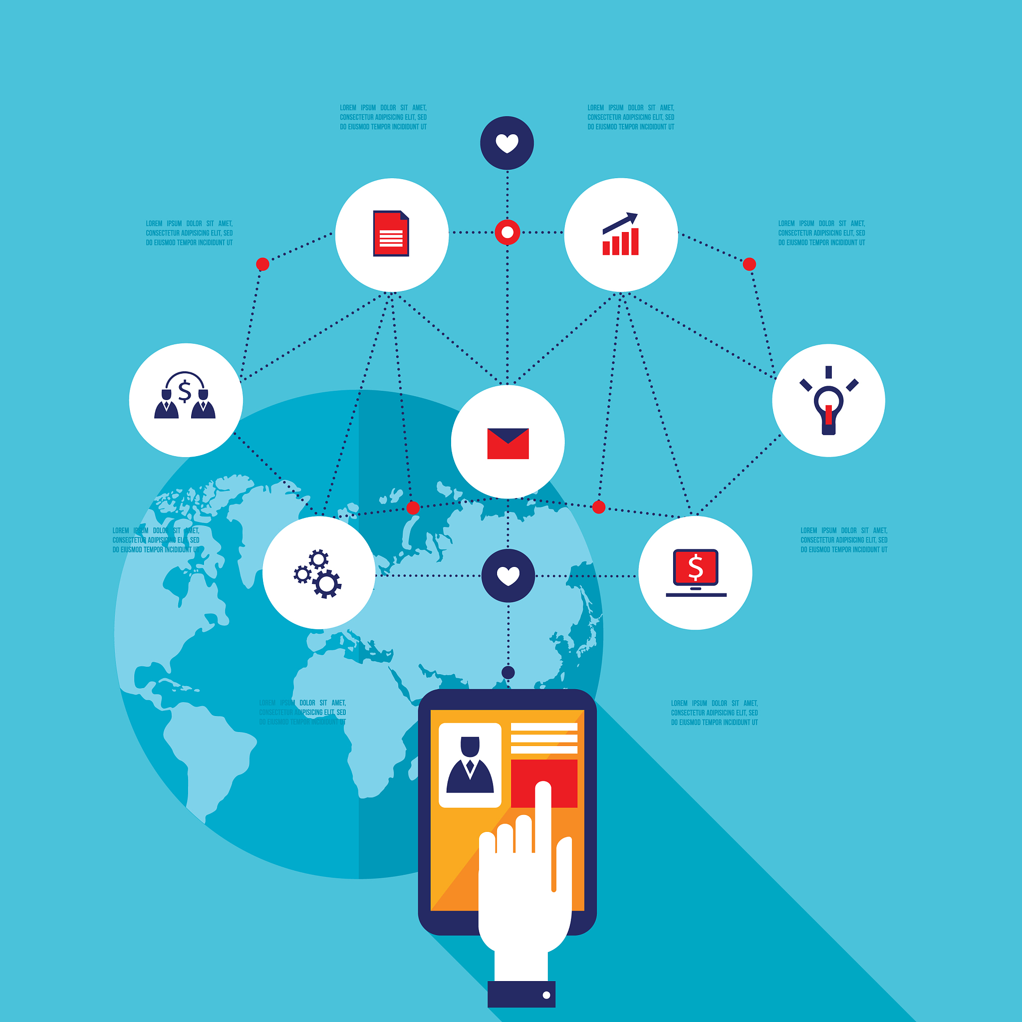 hand touching tablet with icons social network