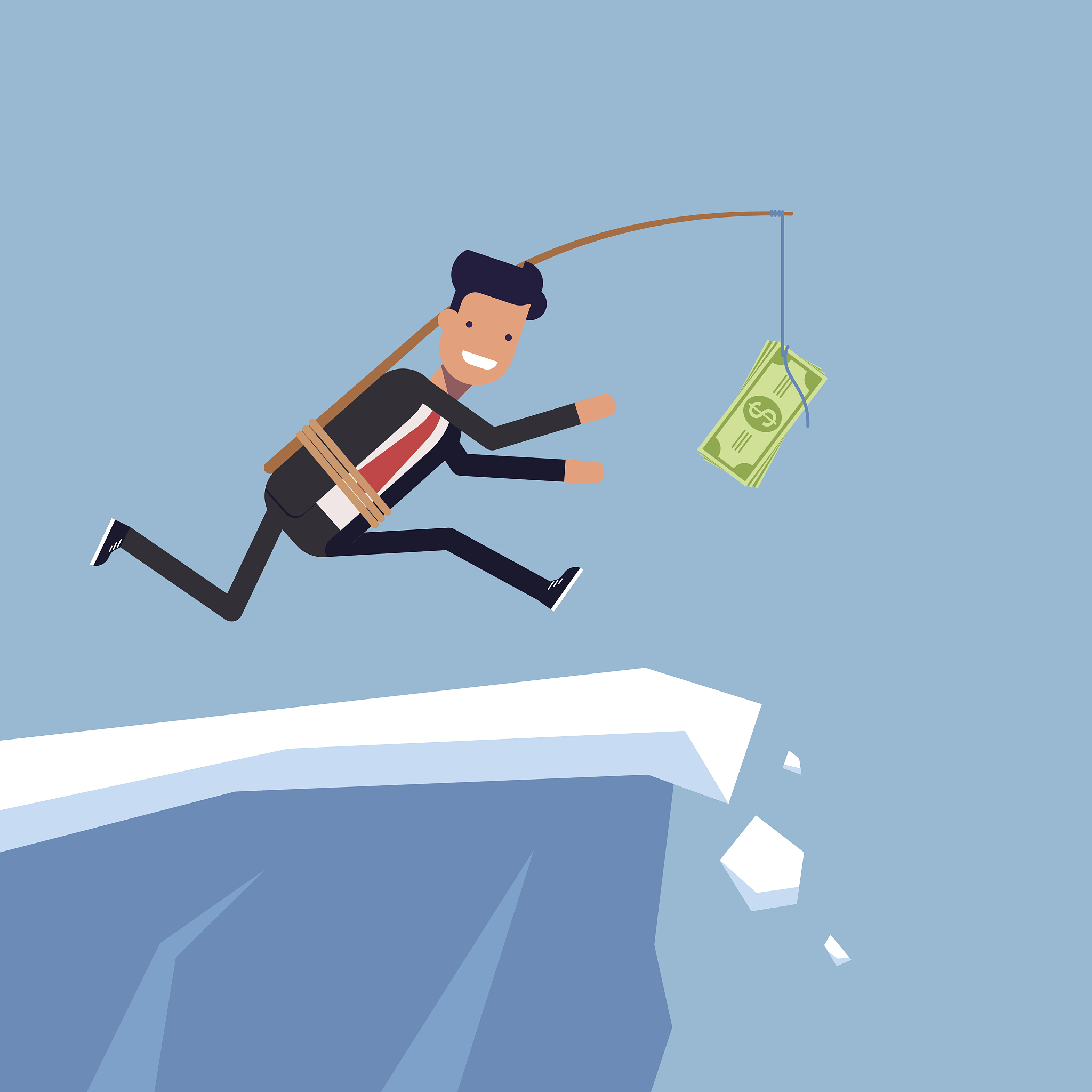 businessman or manager is running after money to a steep