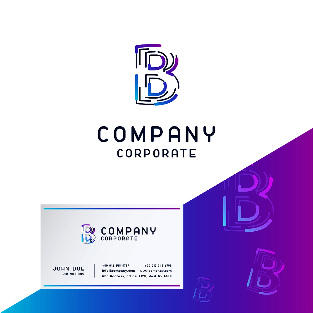 b company logo design with visiting card vector