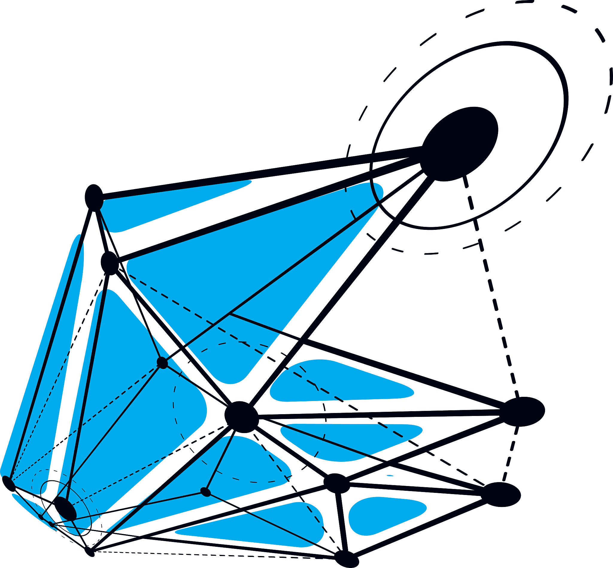 abstract geometric 3d wireframe object, digital technology vecto