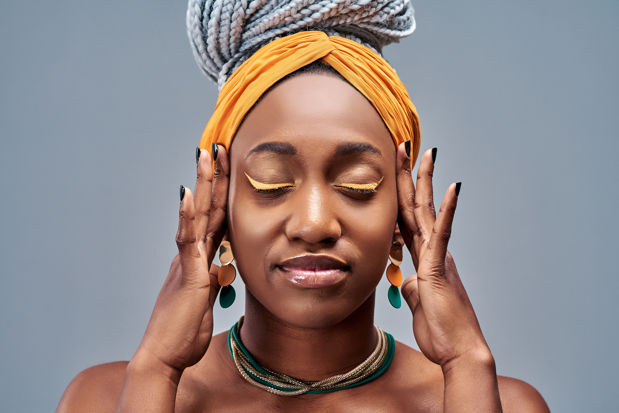 head shot portrait afro american attractive calm woman isolated 