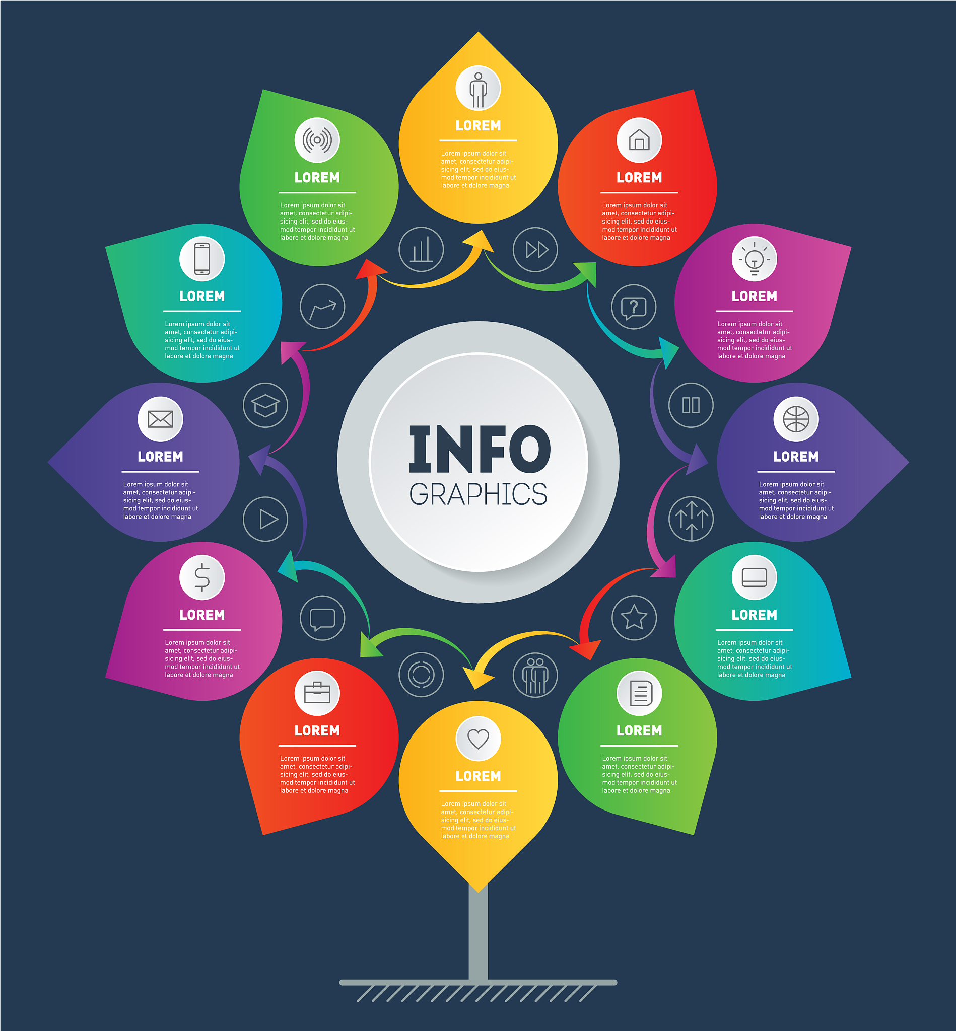 business presentation concept with 12 options or