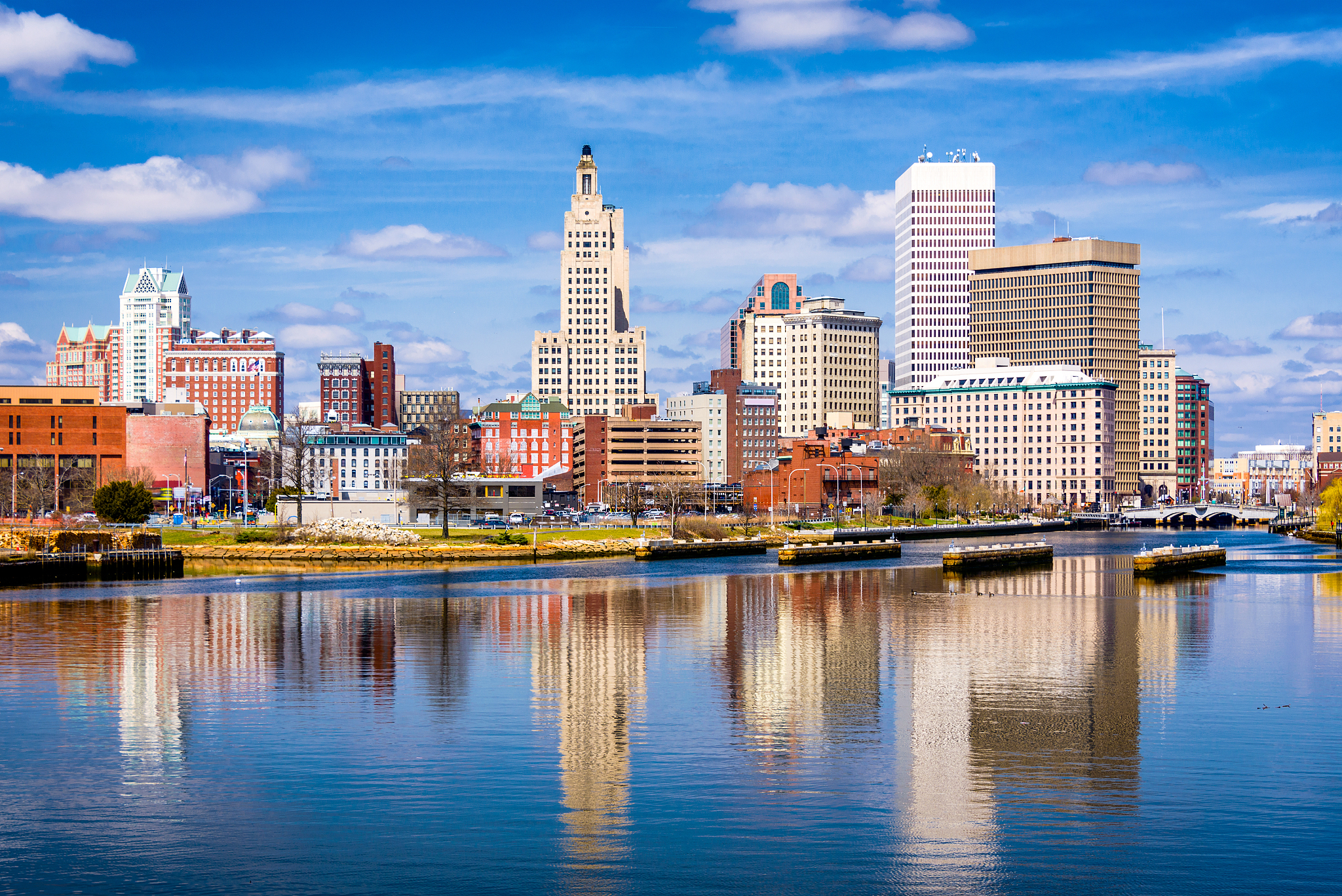providence, rhode island, usa downtown skyline on the river.