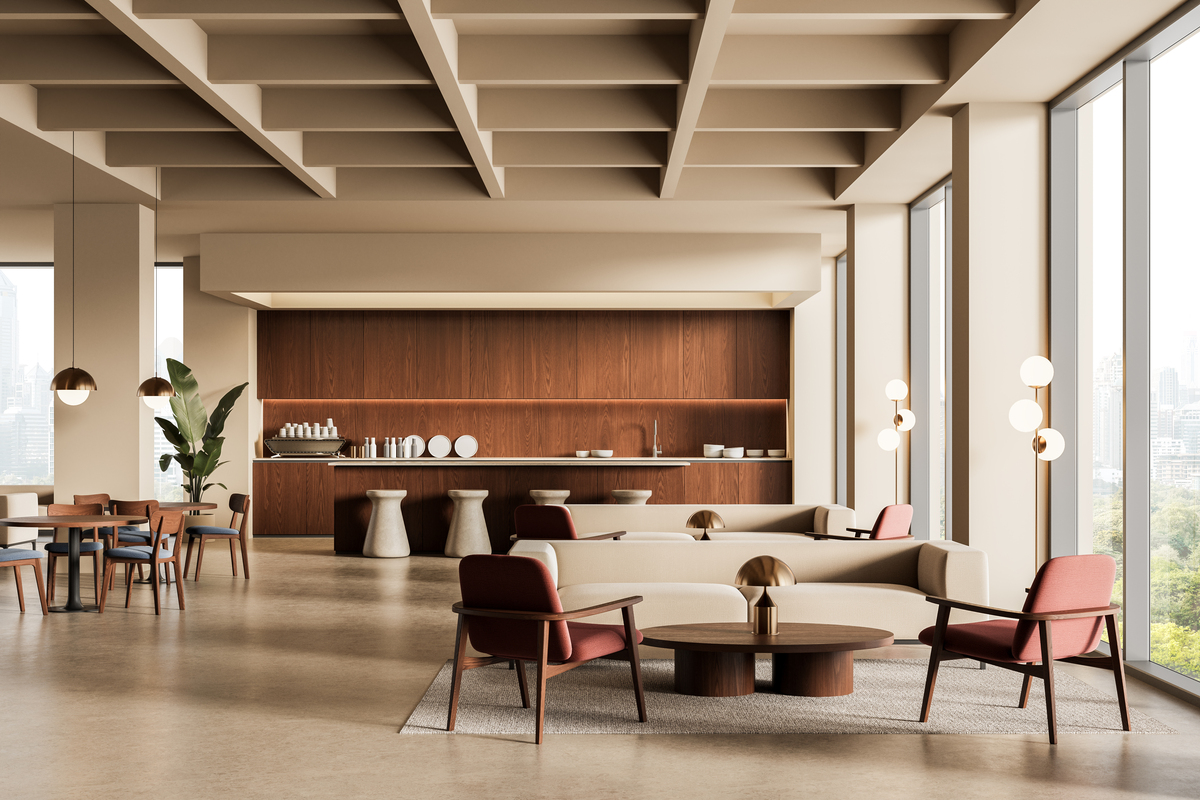 建筑内部桌椅休息处设计目的：提升舒适度和效率