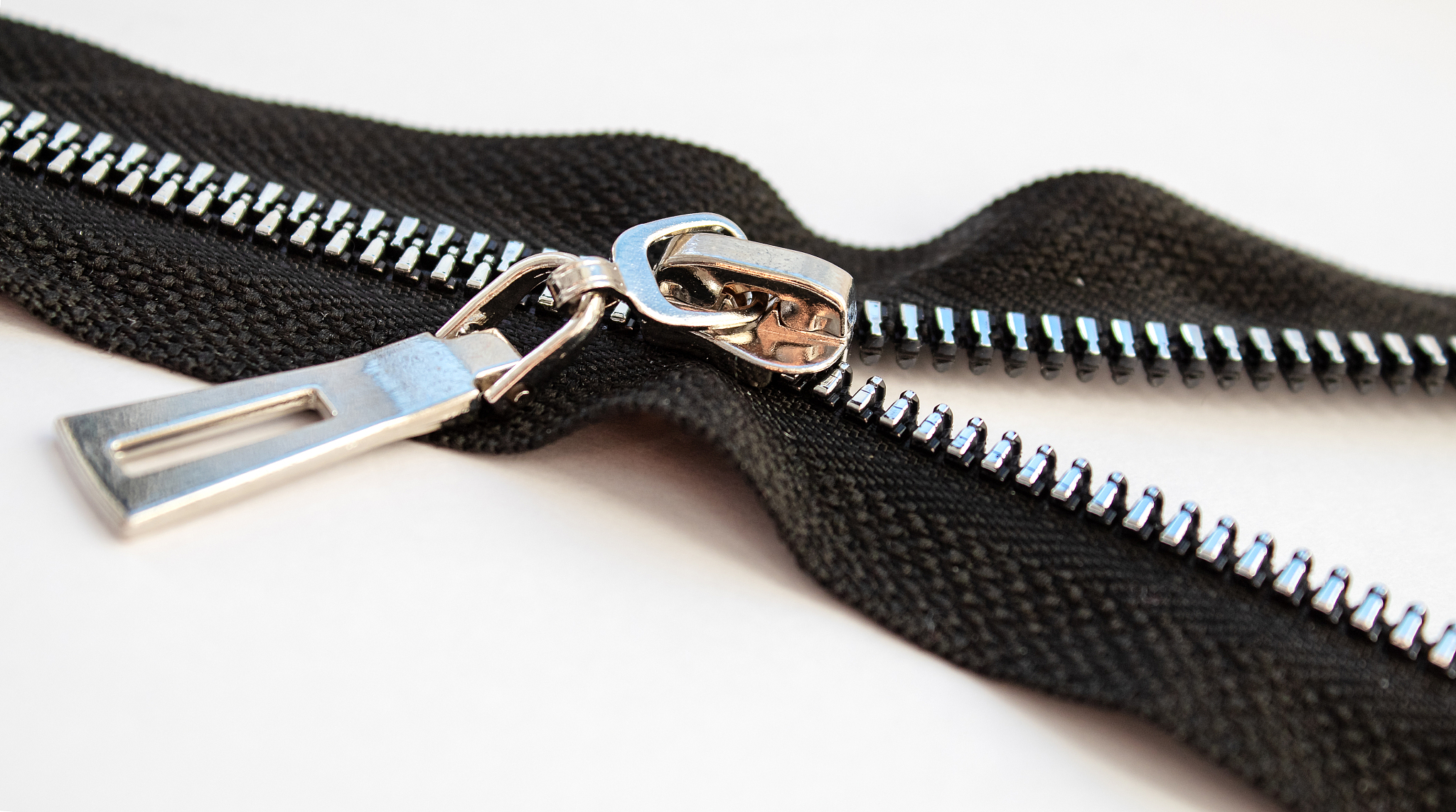 metal open zipper closeup