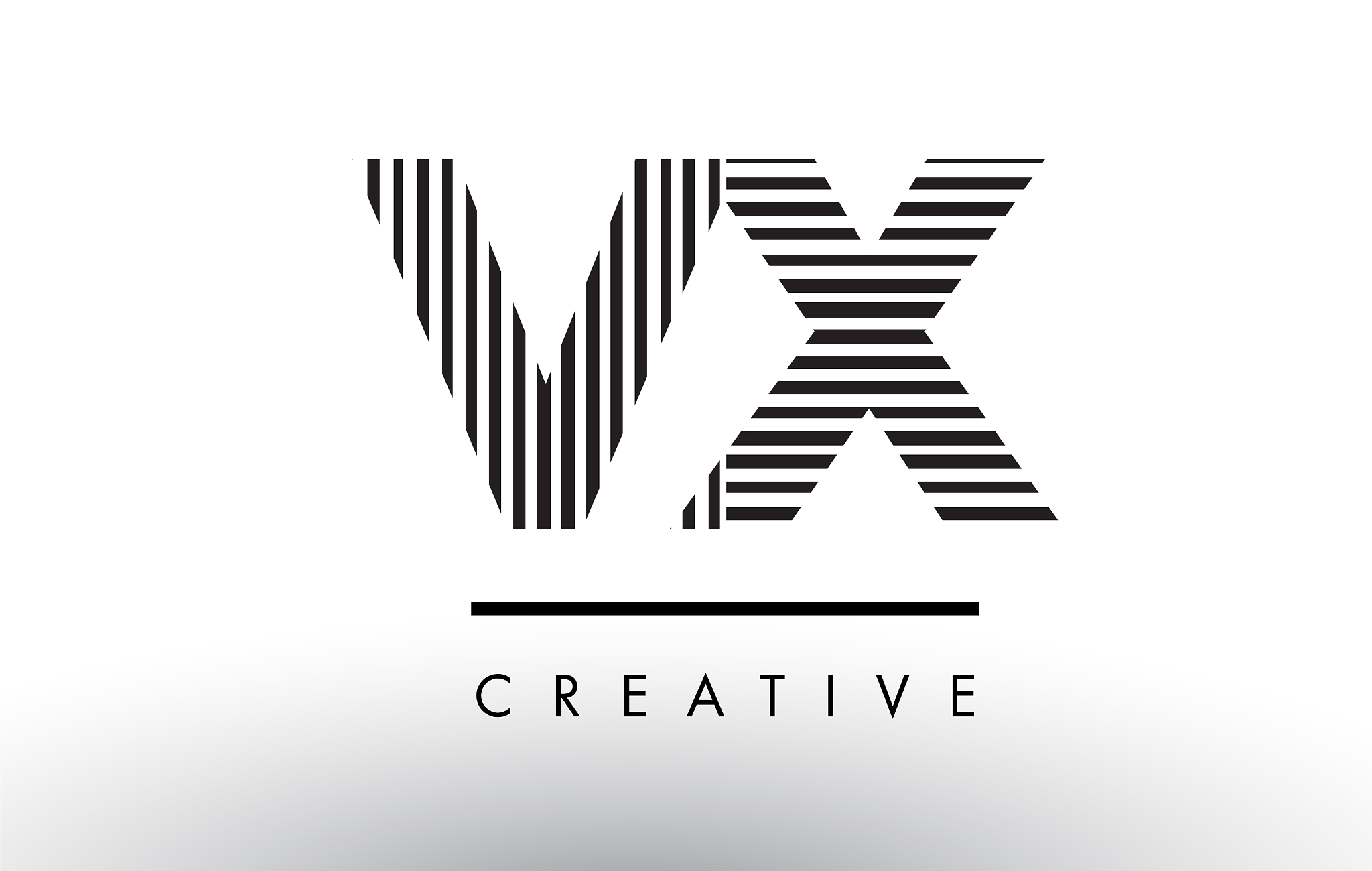 vx v x black and white lines letter logo design