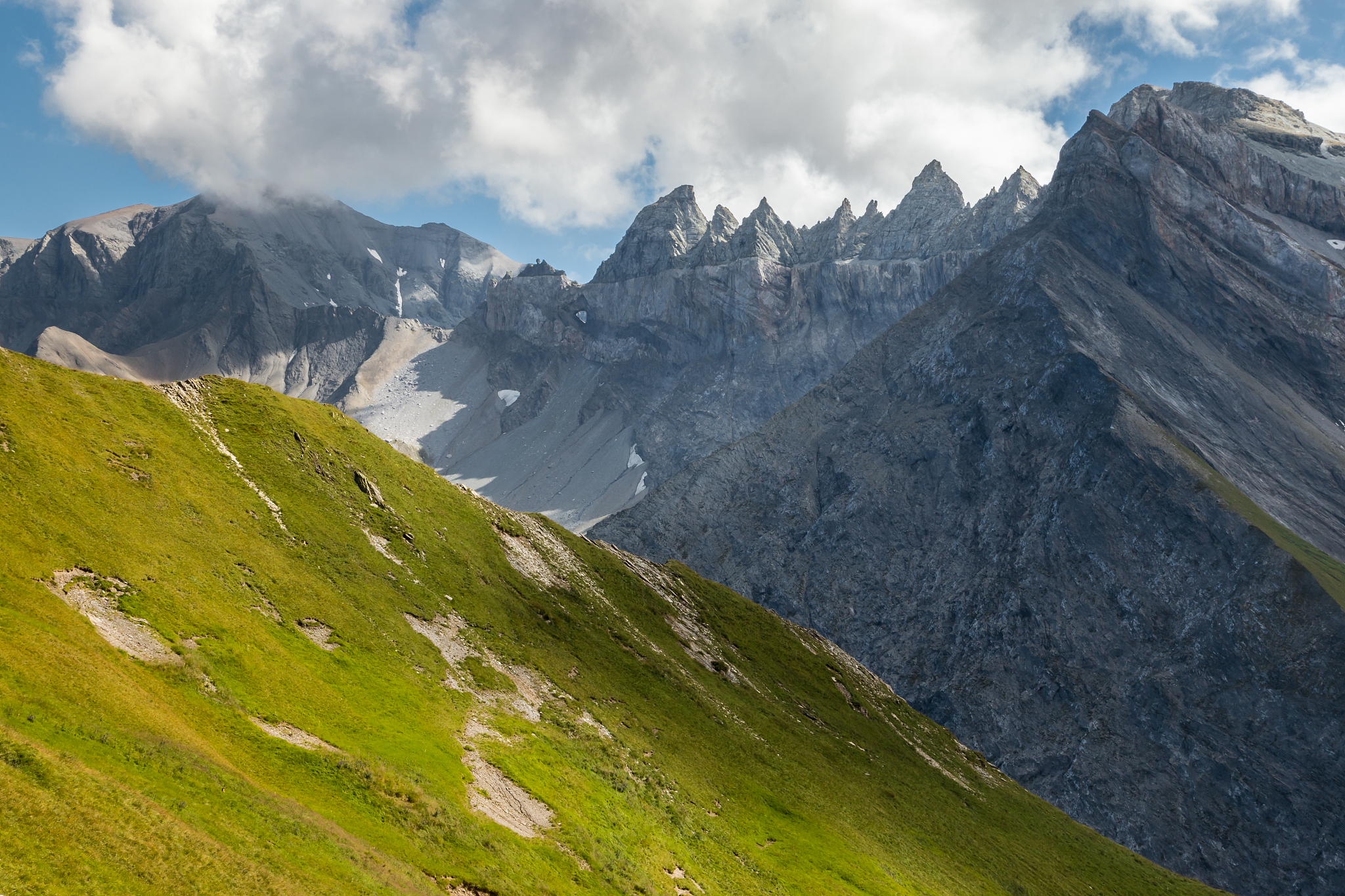 a chain if mountain peaks in the glarus alps, switzerland