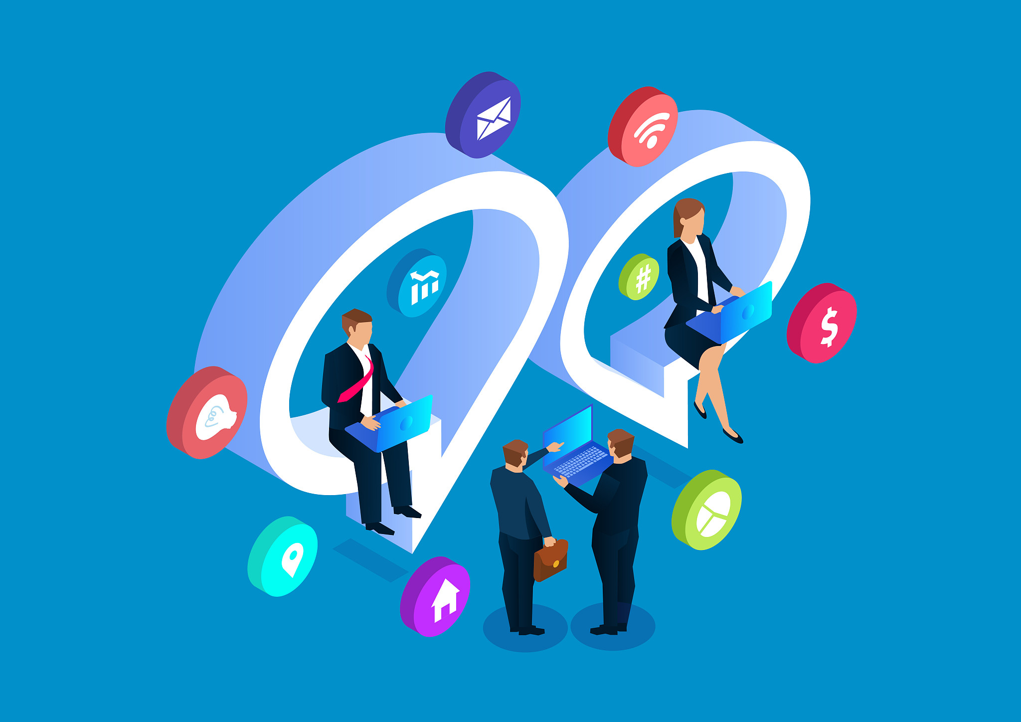 businessmen online chat discussion, social media network