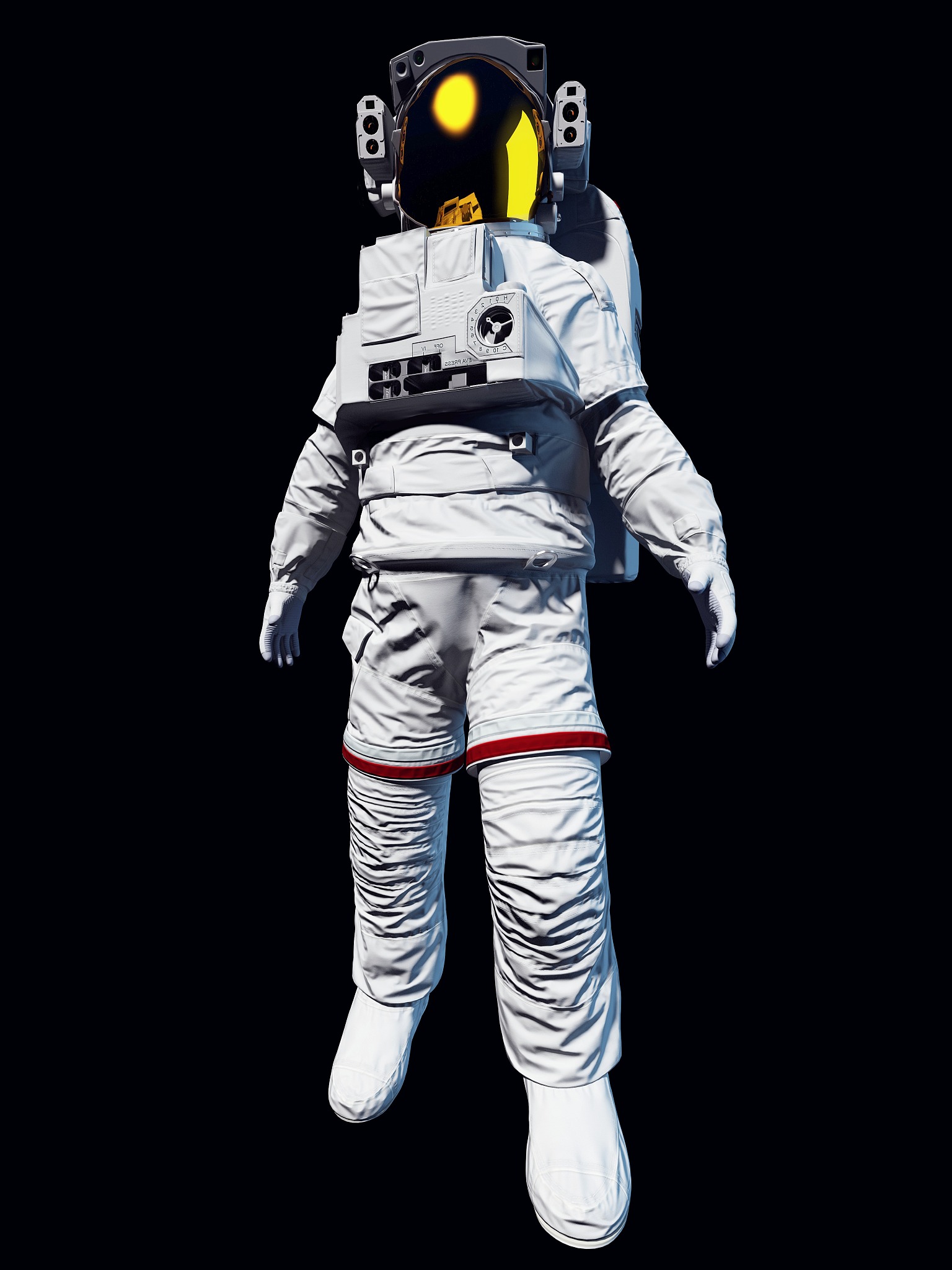 翻译下面为英文等距视角下的MINI可爱超现实未来外星士兵戴着宇航员头盔皮肤为红色。电影般的、超详细的、棕色渐变背景高度详细