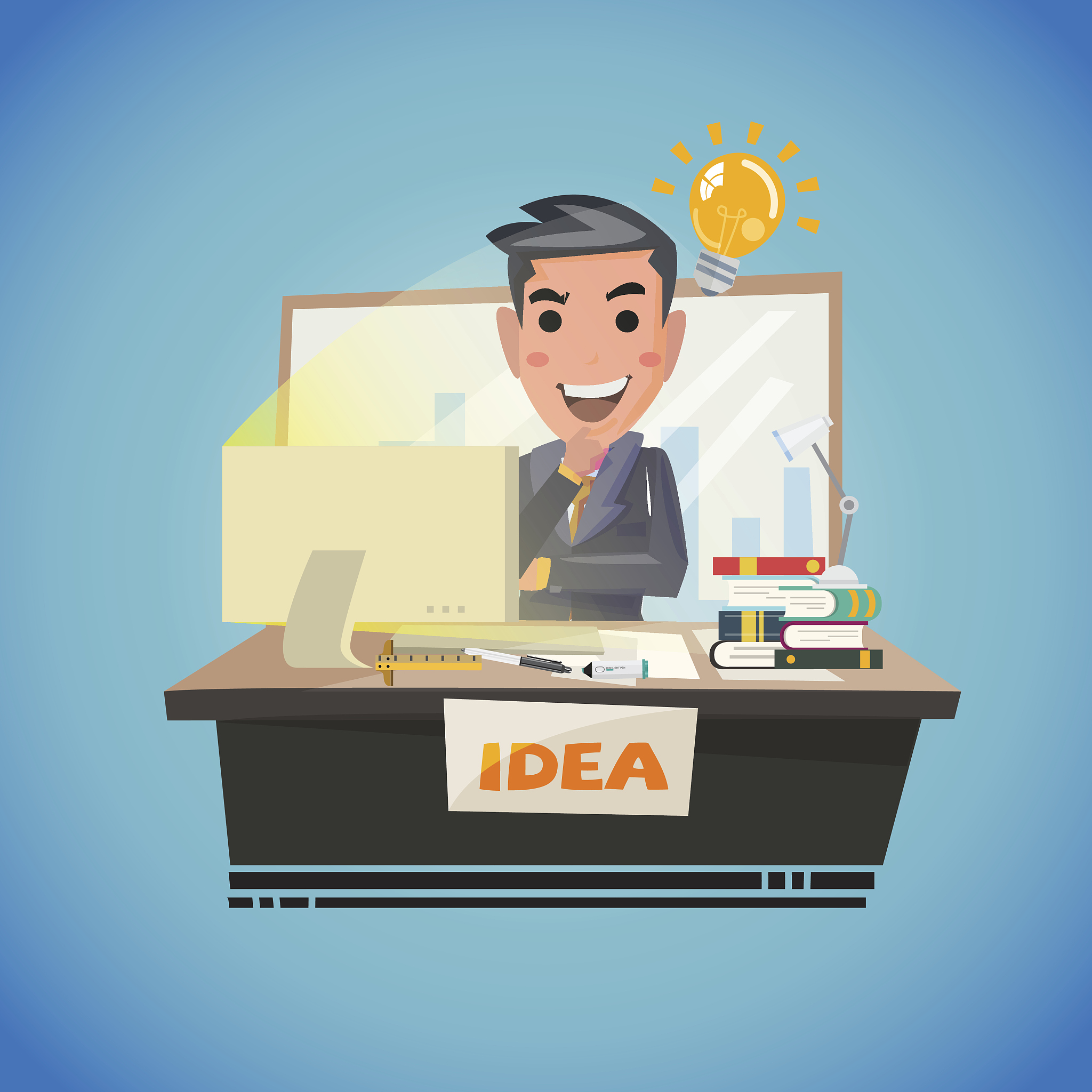 businessman thinking with light bulb. creative idea. smart think