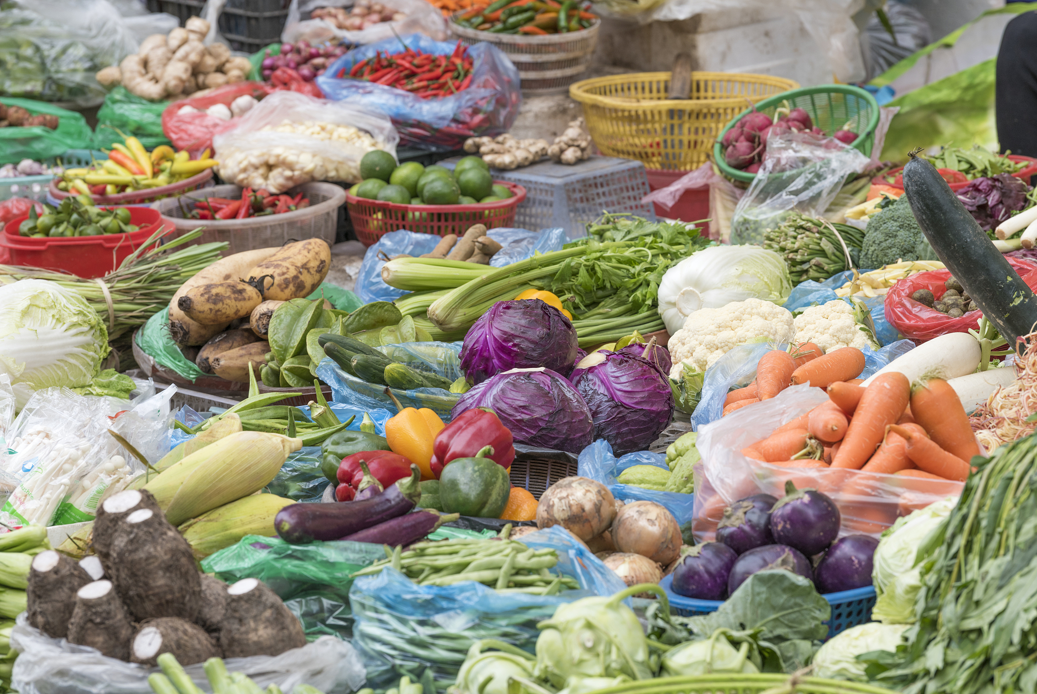 fresh colorful organic vegetables, street market