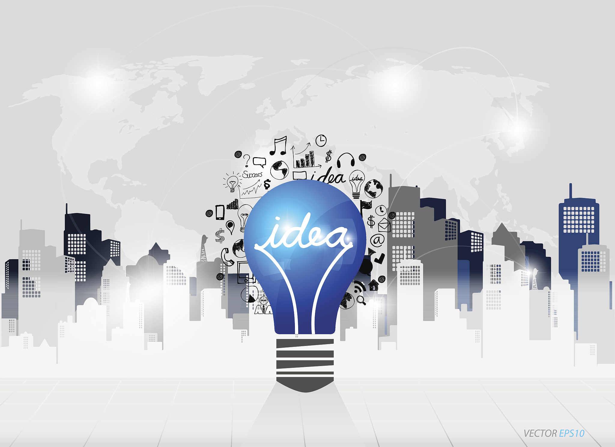 light bulb as inspiration concept with application icons.