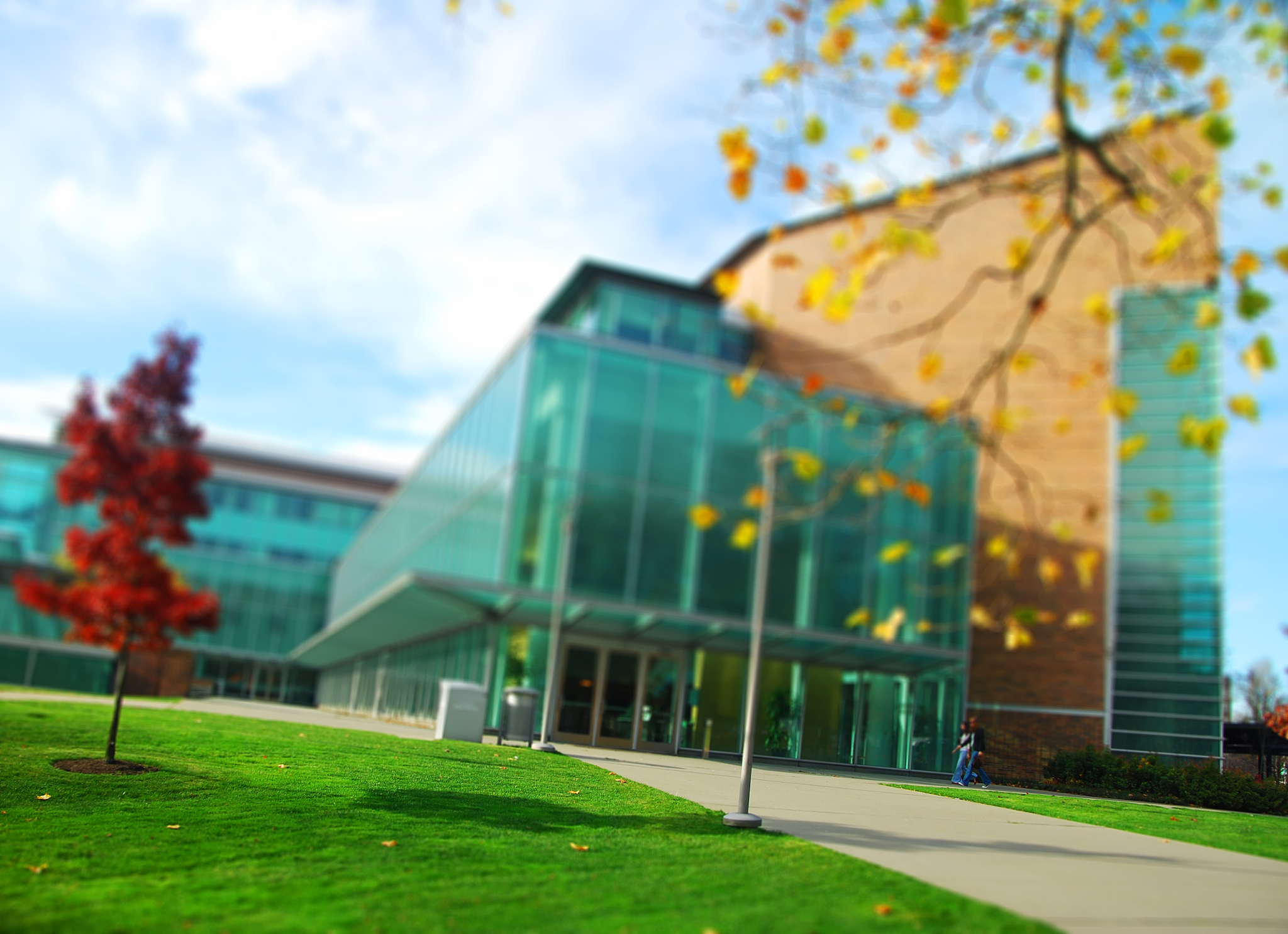 college campus building with tilt-shift effect