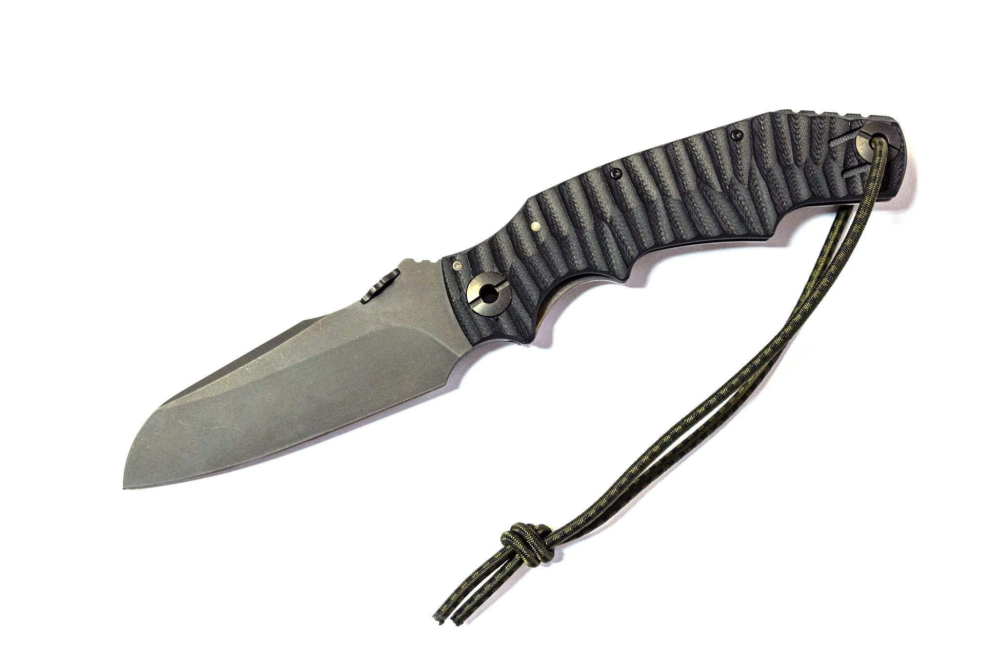 large army knife on a white background. knife with embossed hand