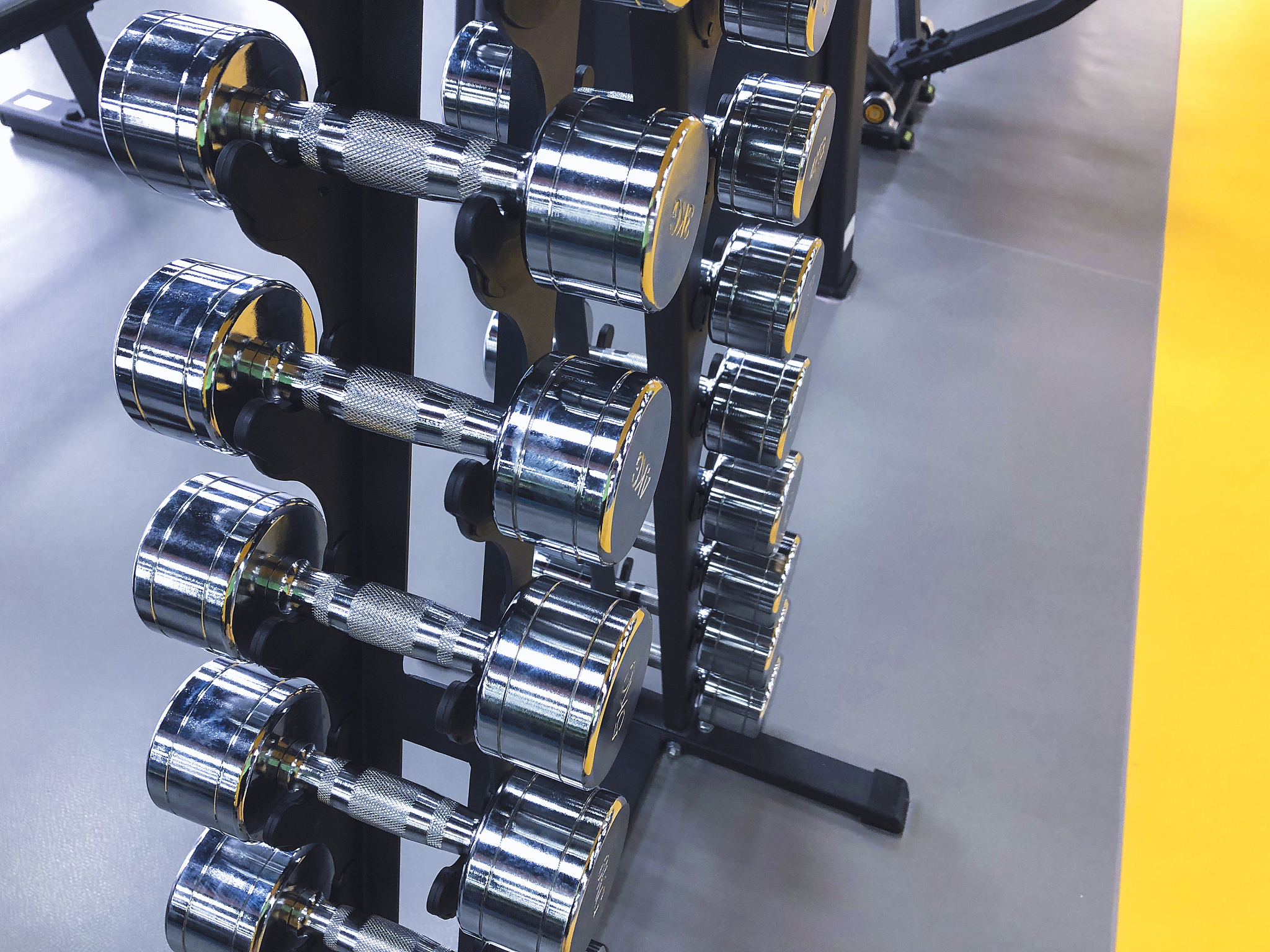 fitness and workout equipment: set of the modern metal steel sil