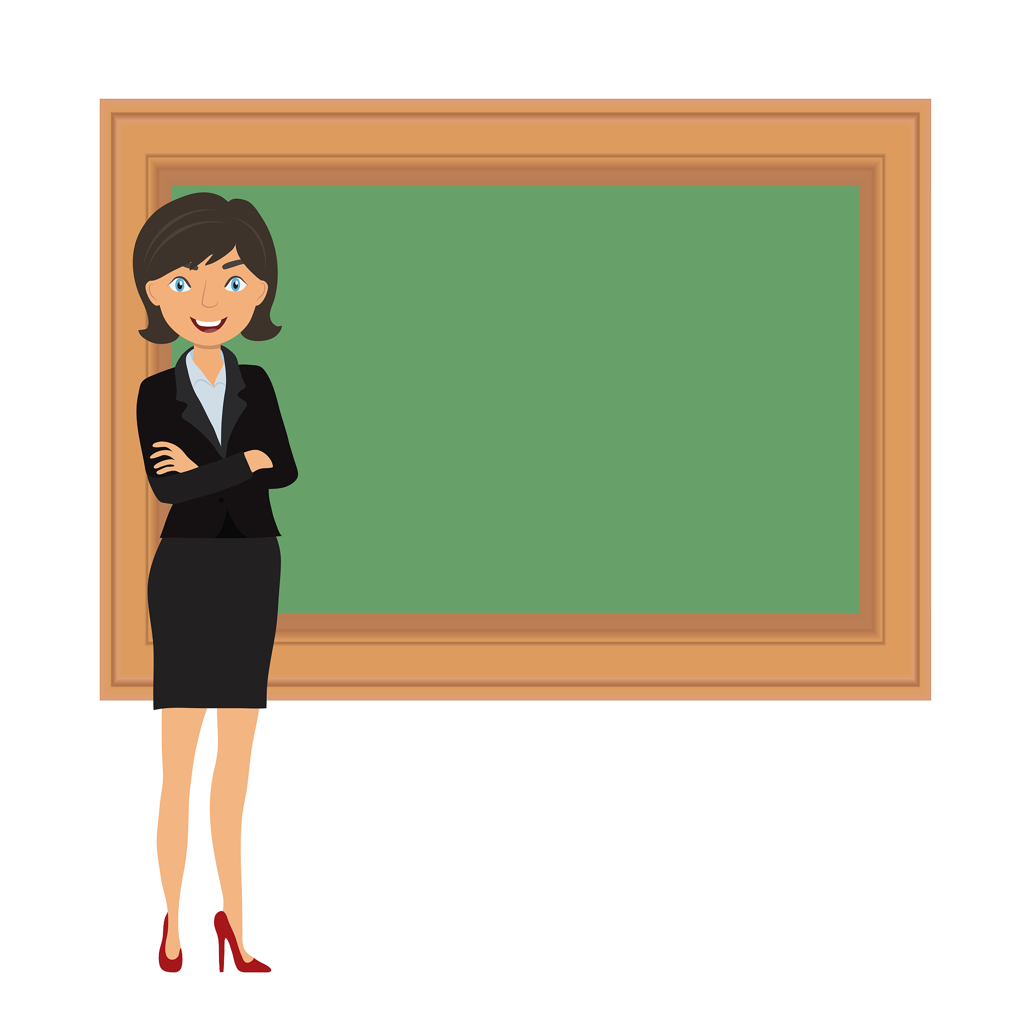 smiling teacher over green blackboard on white, stock vector ill