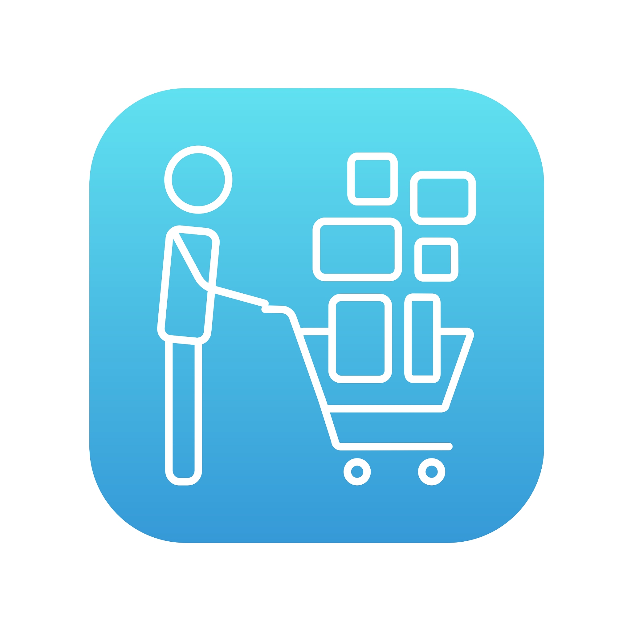 man pushing shopping cart line icon