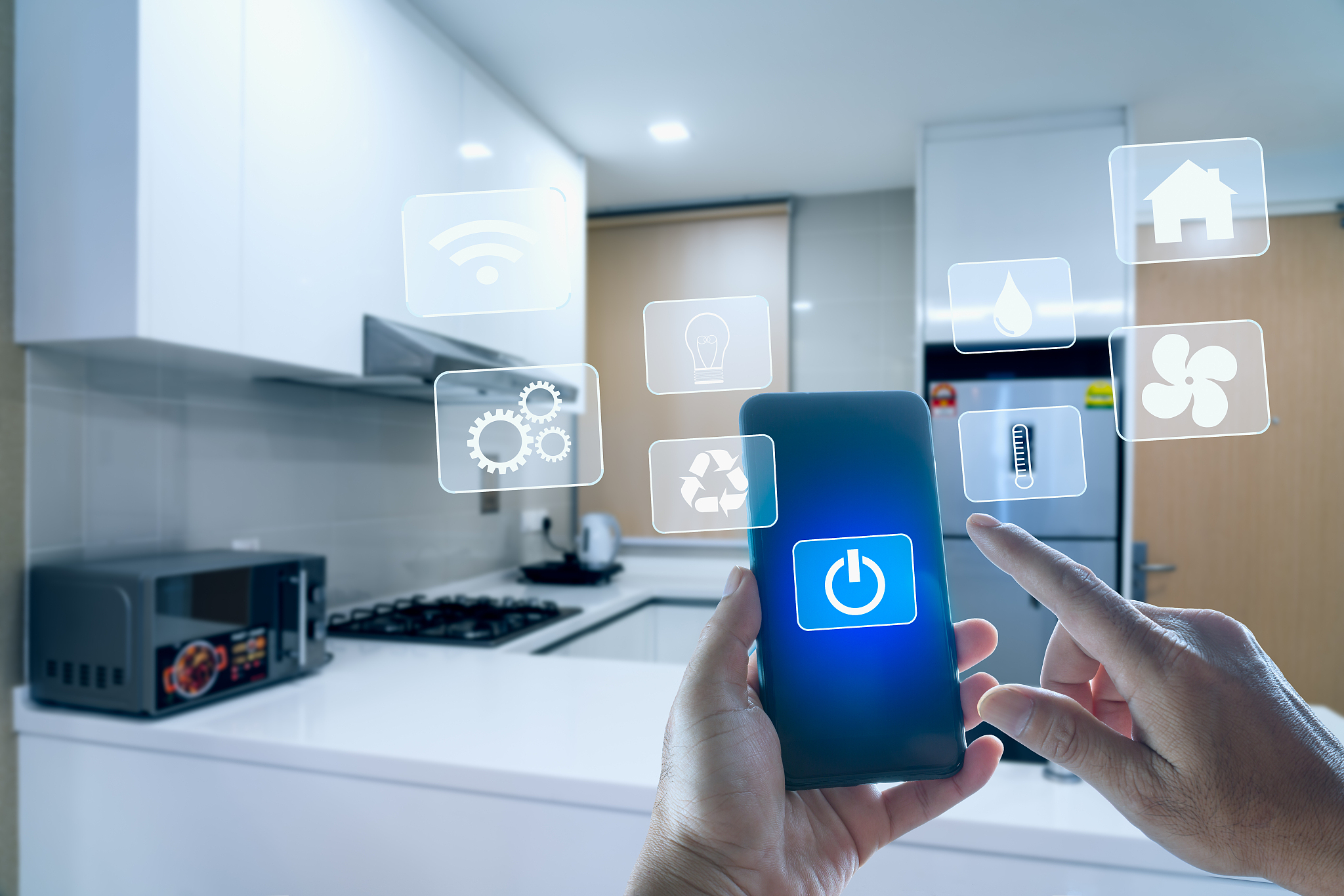 futuristic interface of smart home automation assistant on a vir