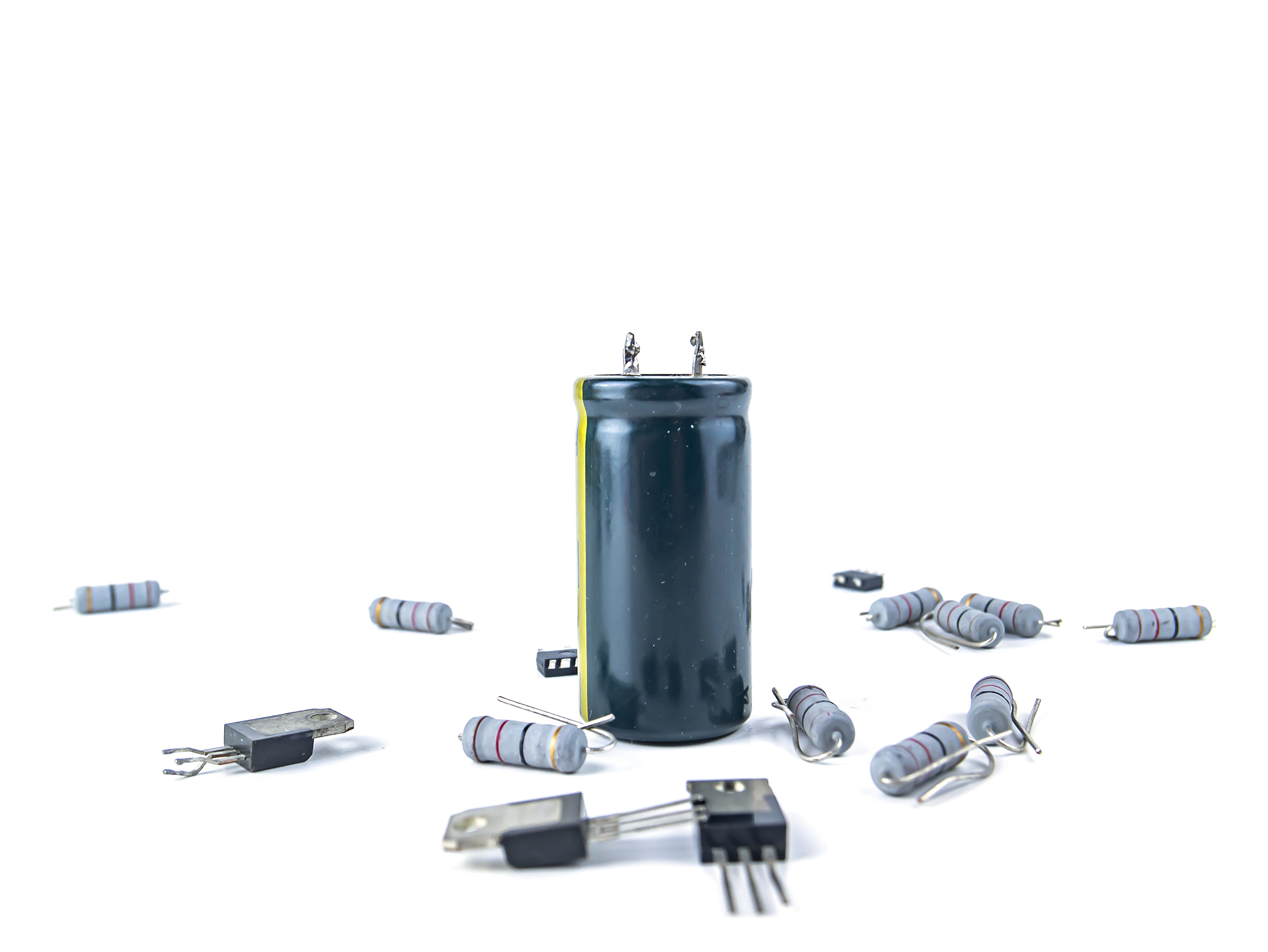 electronic parts on a white background with place for text.
