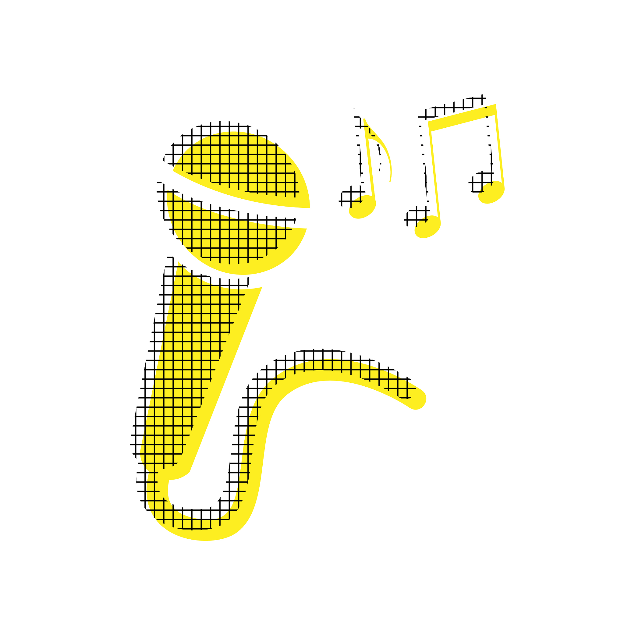 microphone sign with music notes yellow
