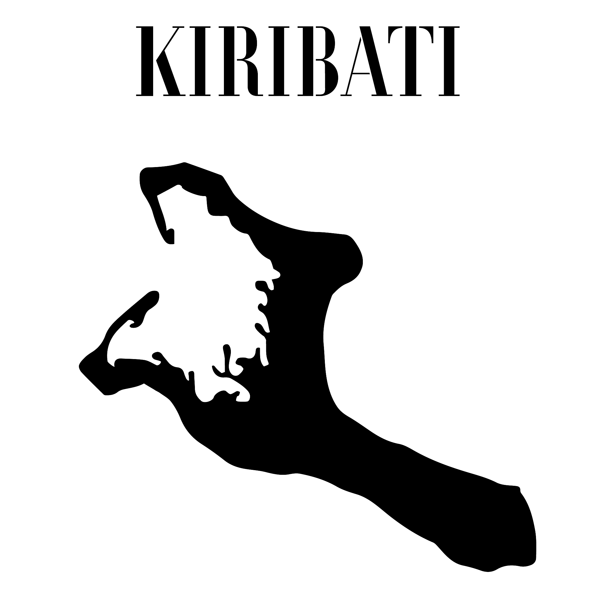 kiribati solid country outline silhouette, black and white vecto