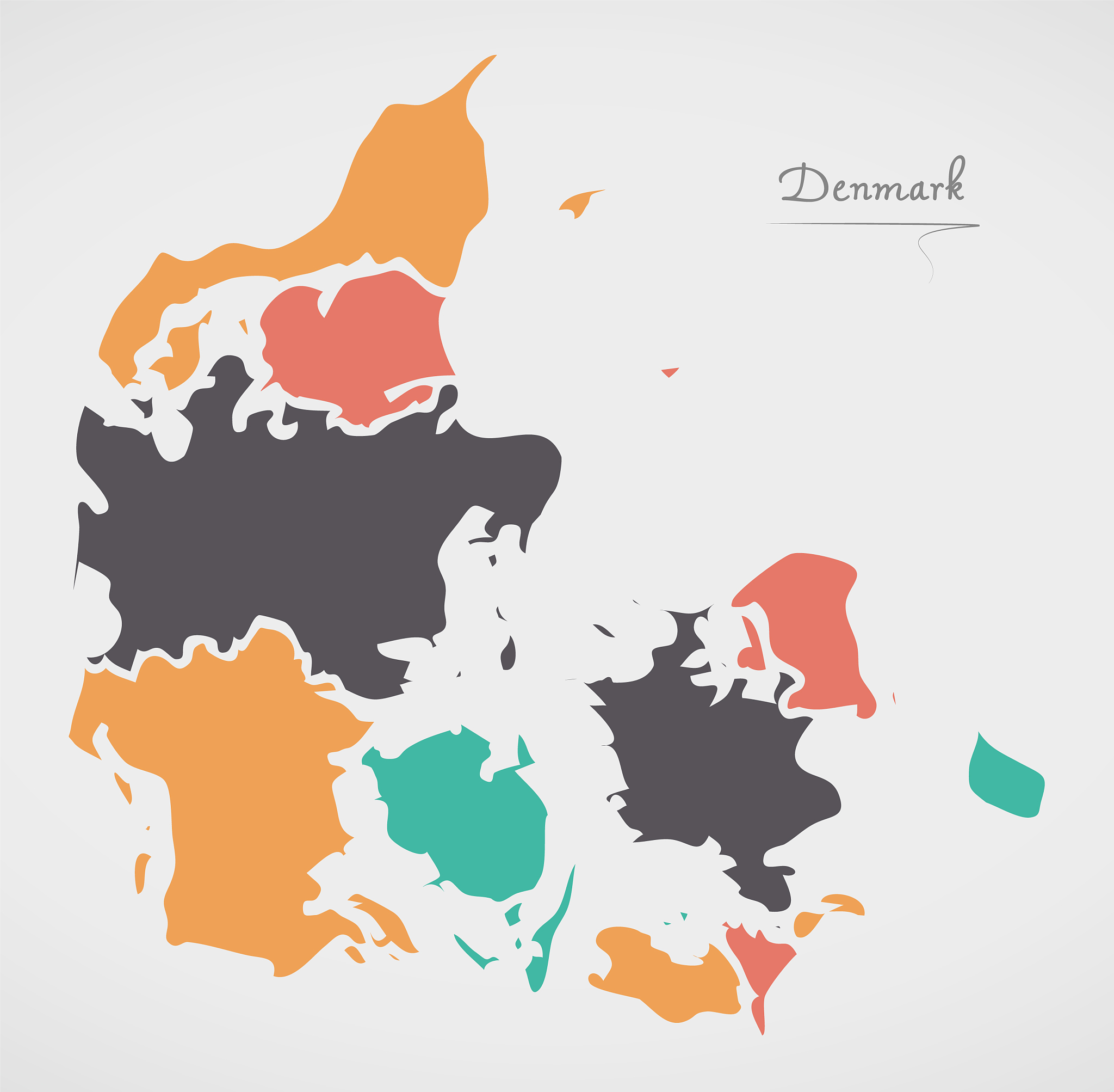 denmark map with states and modern round shapes