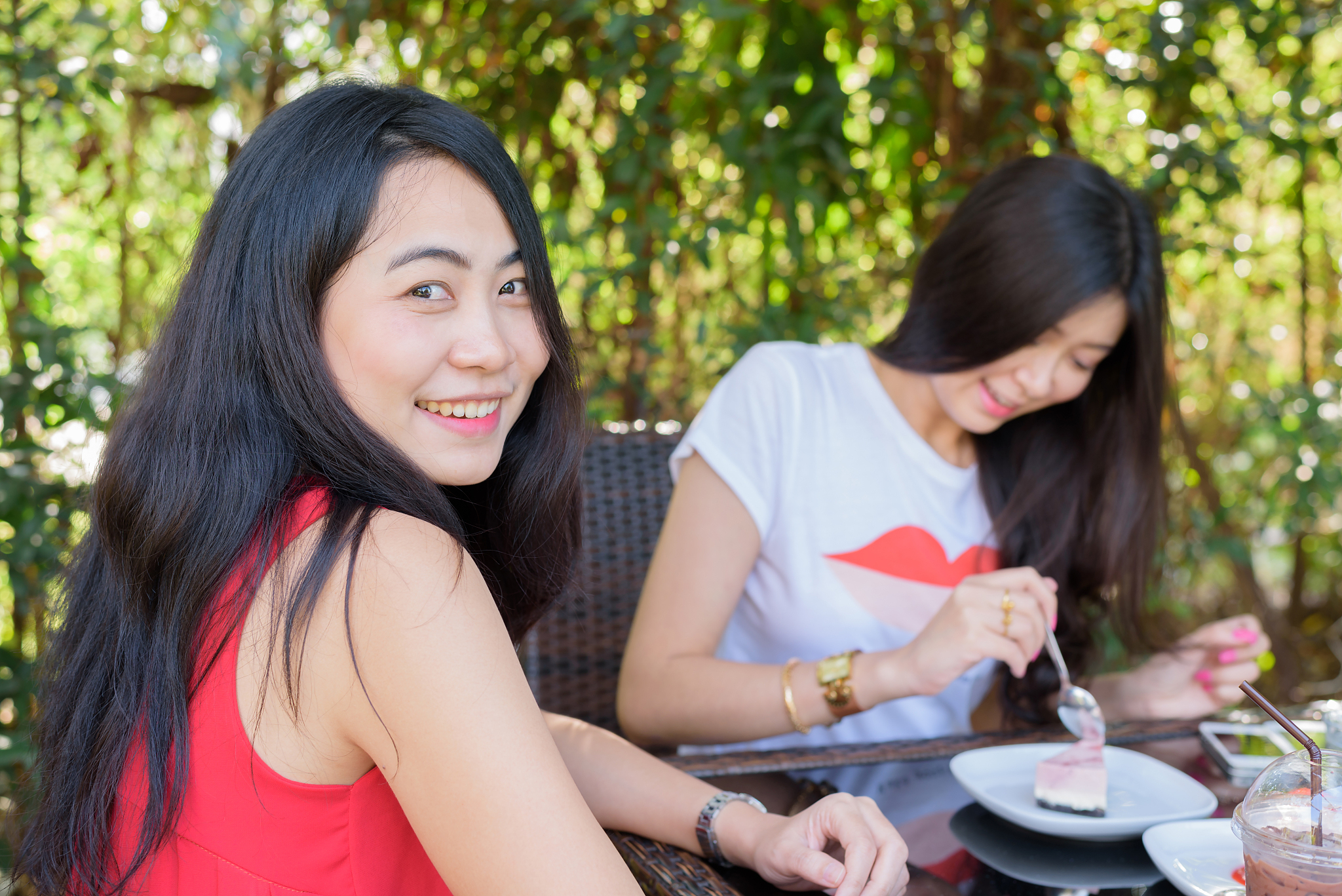 close up lifestyle portrait asian woman of best friends