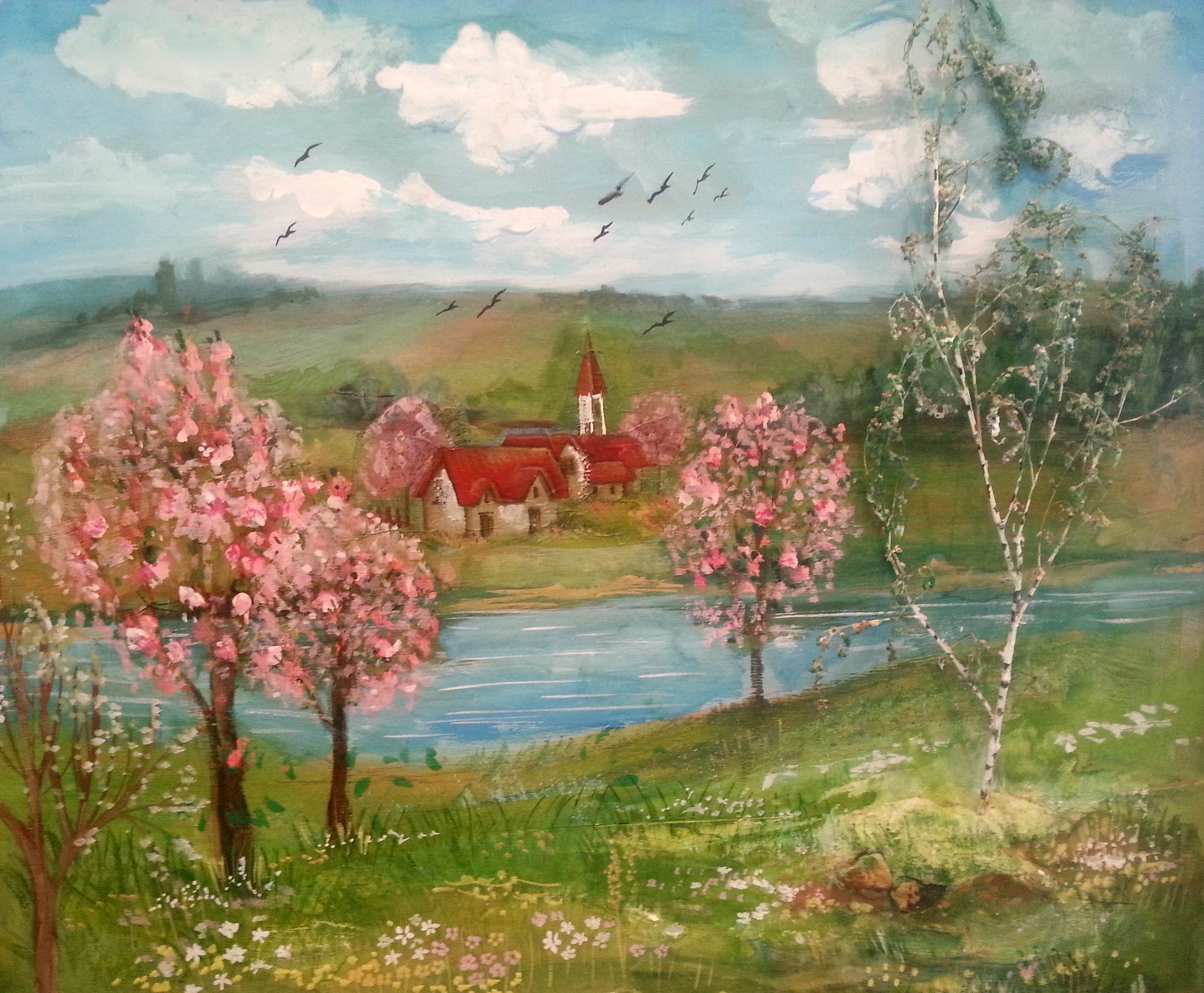 风景画描述：宁静湖泊与壮观山脉