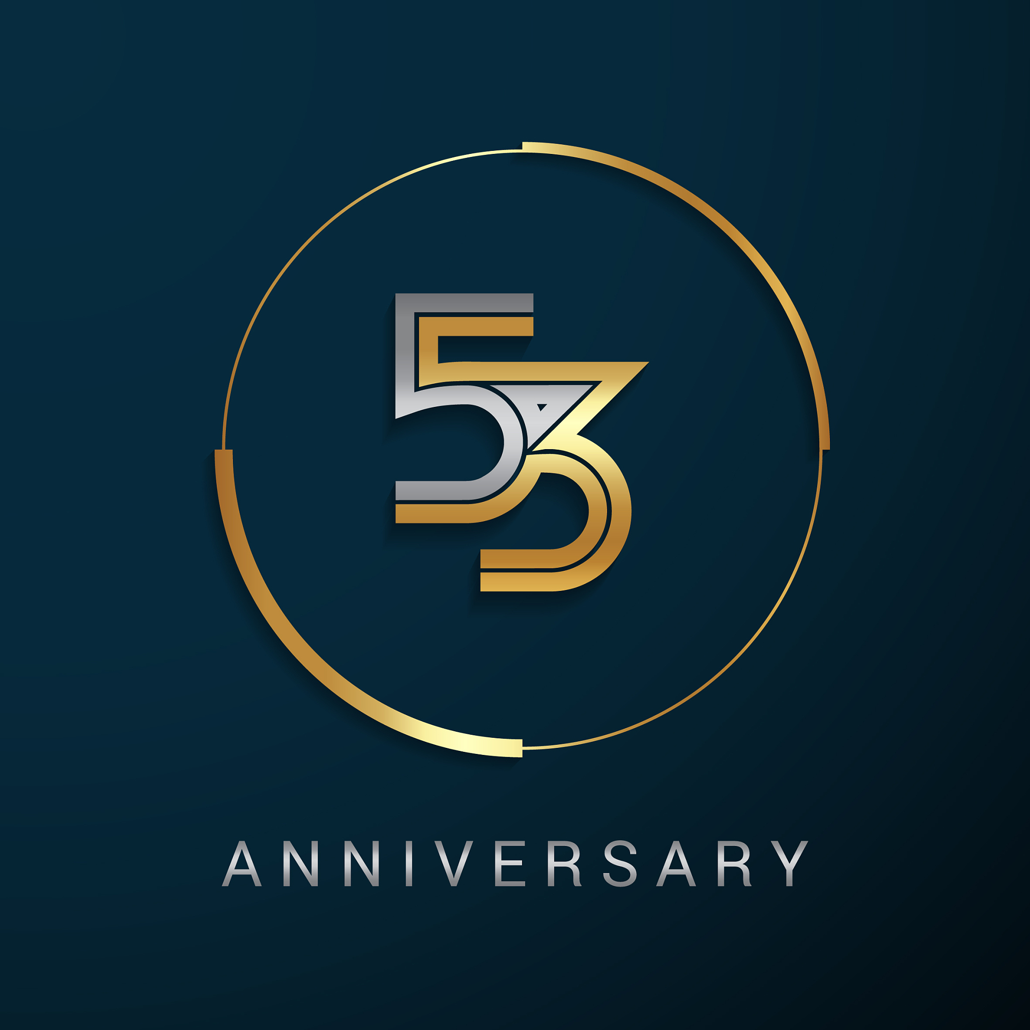 53 years anniversary icon with  gold and silver multi linear num