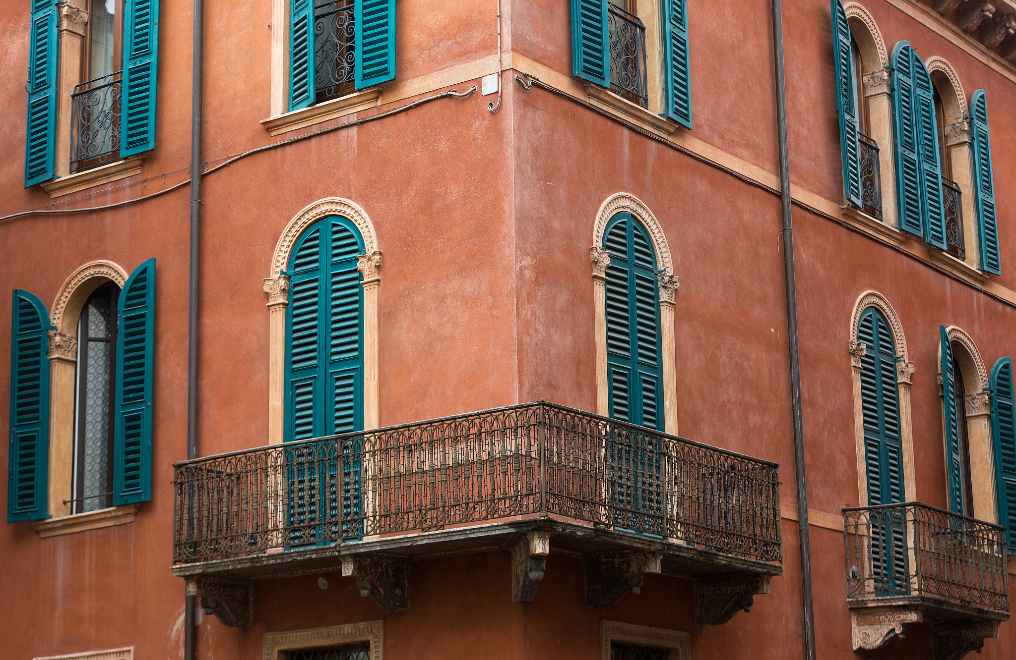 facade of a building  in the historic city center of verona. ita