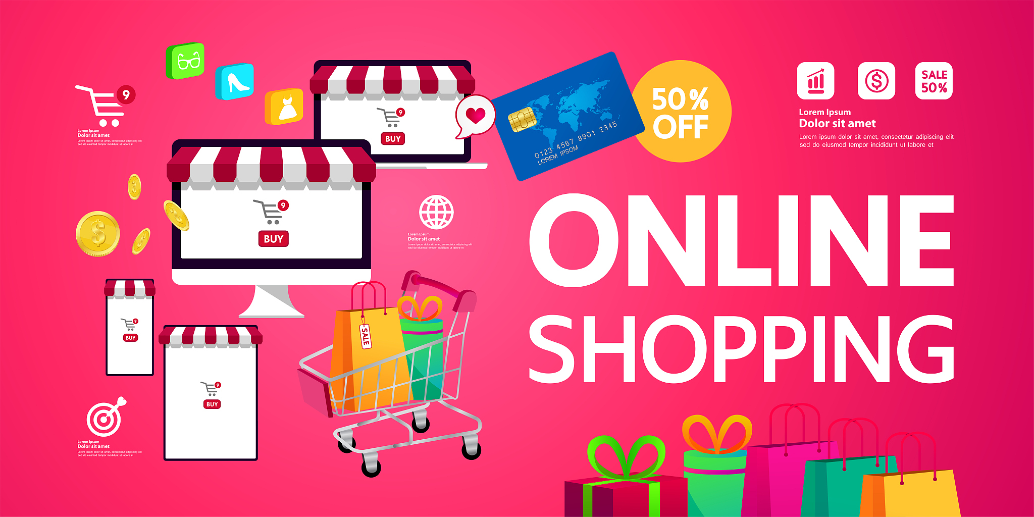 shopping online on website or mobile application vector illustra