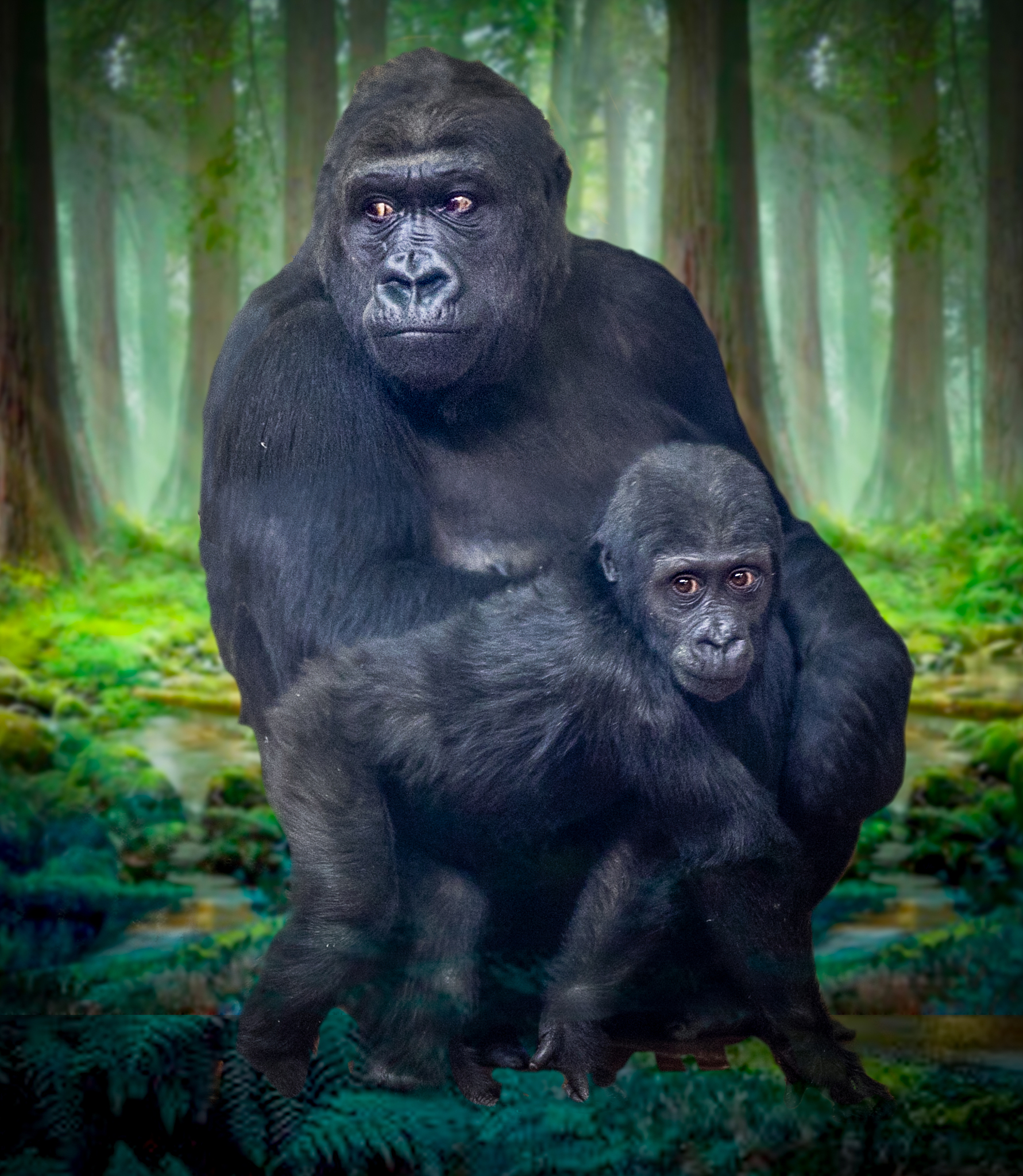 baby gorilla, silverback gorilla
