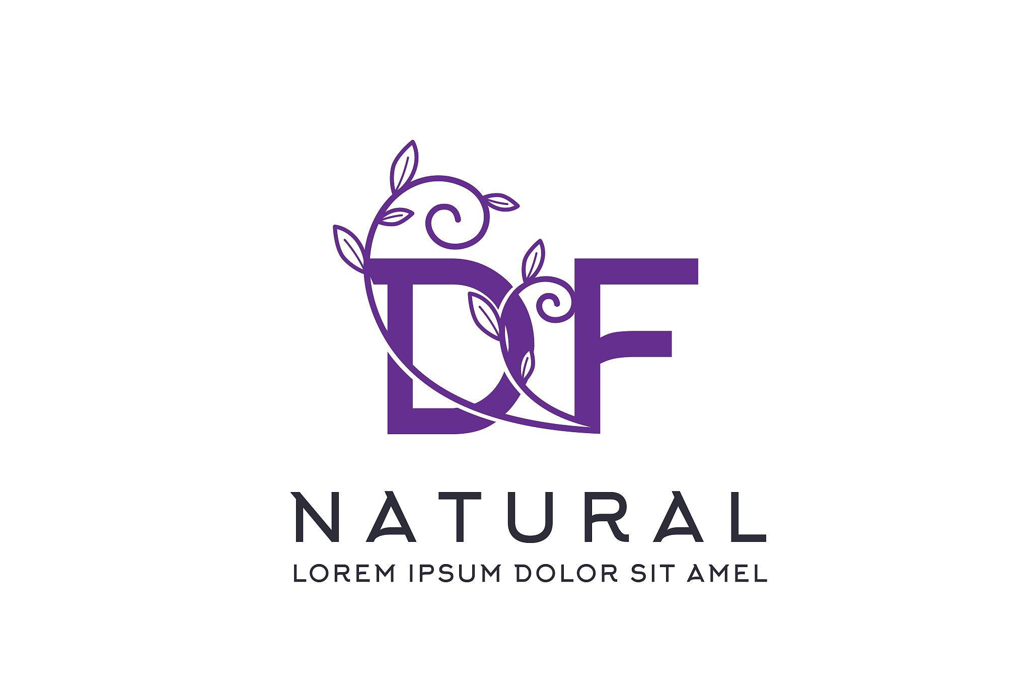 creative purple floral wedding initial df icon design. vector lo