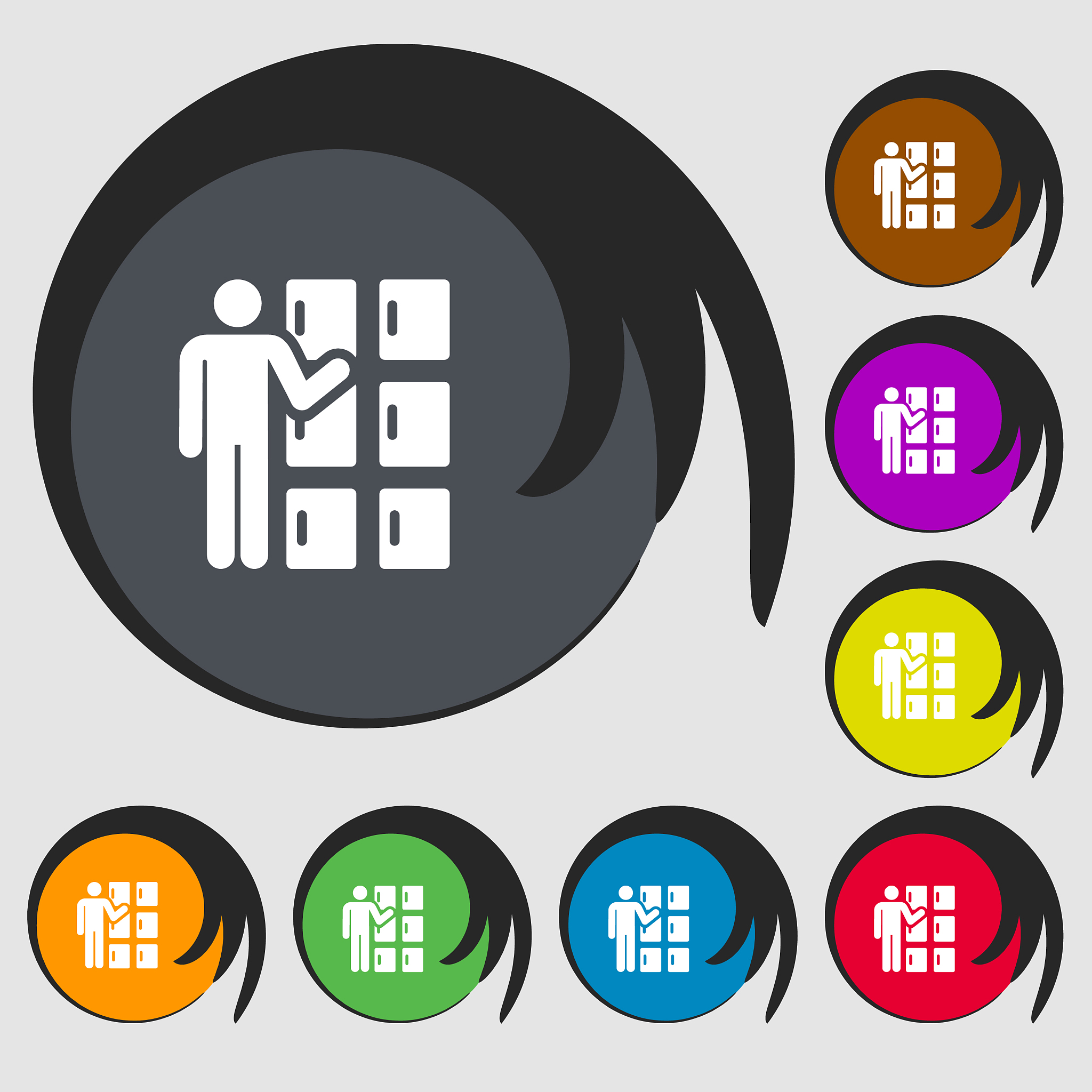 colorful icons and signs in the form of a button