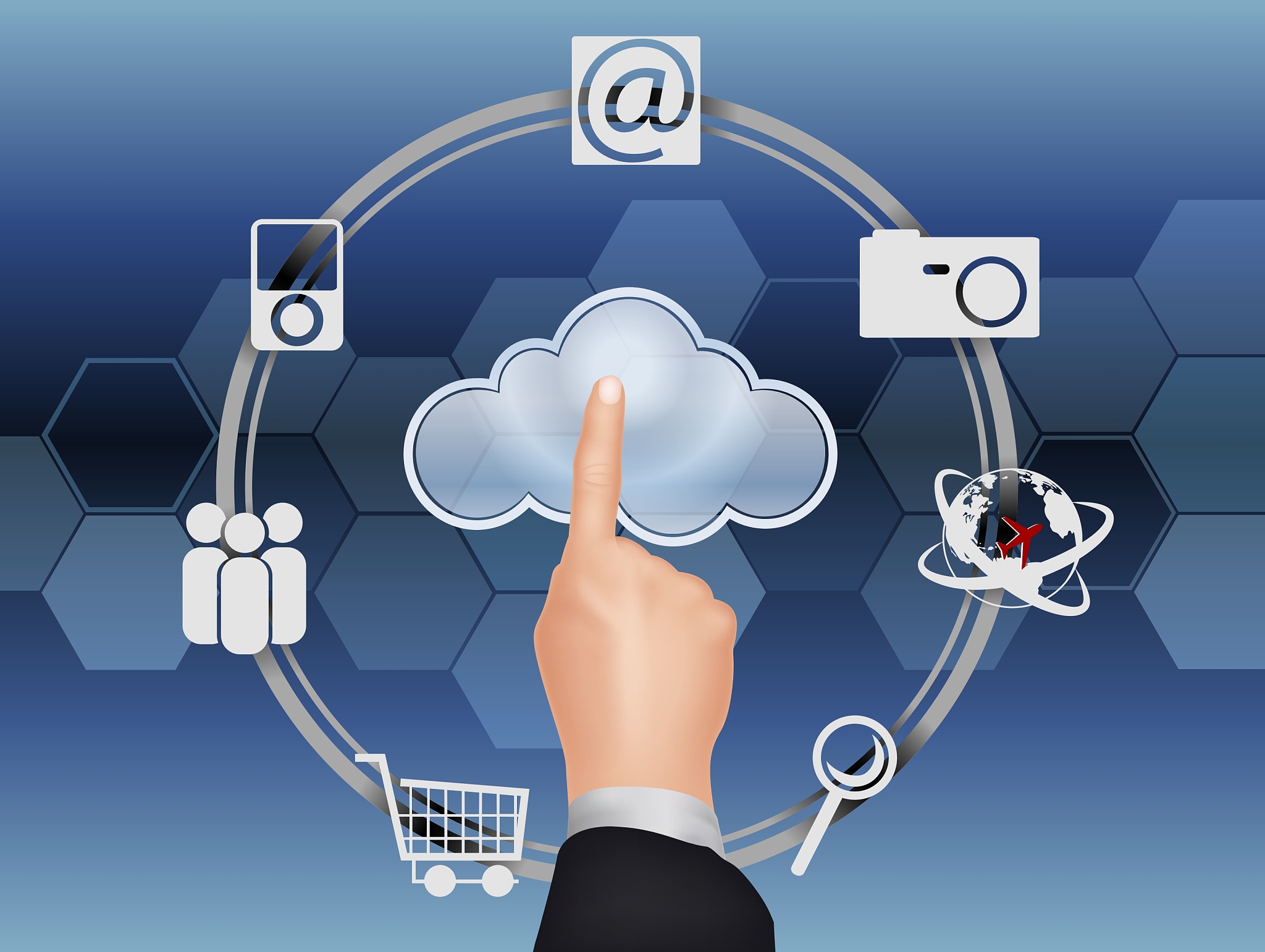 cloud computing concept finger touching the cloud