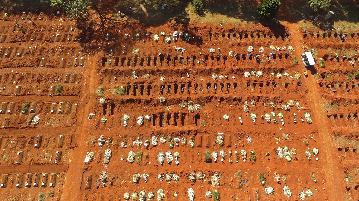 当地时间2021年4月8日,巴西圣保罗,当地墓地埋葬新冠死者.世界卫生组