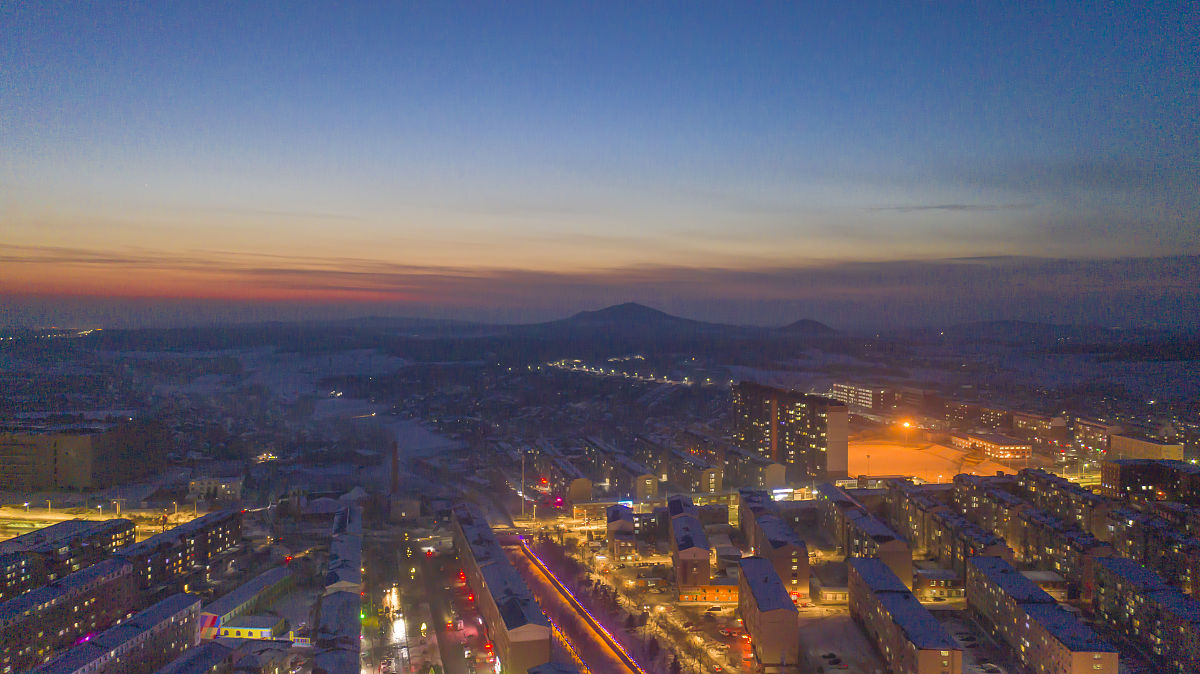2021年1月5日,吉林省吉林市无人机拍摄的舒兰市夜色美景.