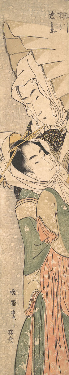 girl and lover in snow, early 19th century. artist koikawa harum