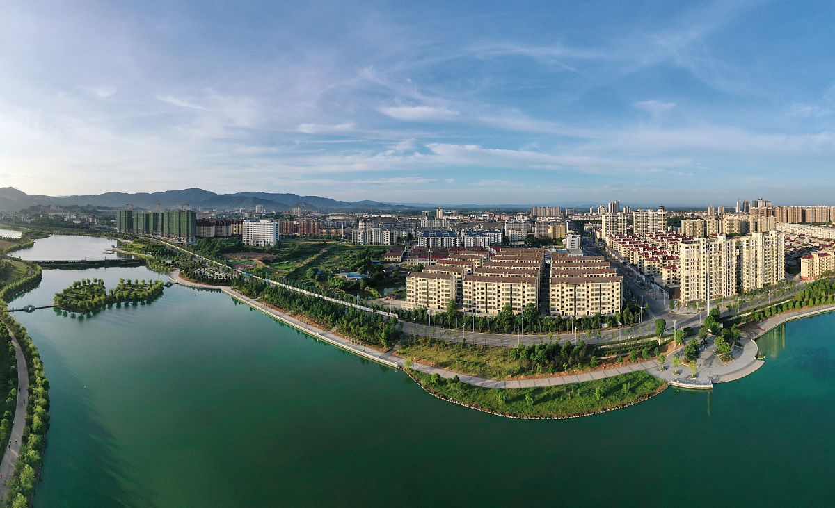2020年8月19日清晨,无人机拍摄下的江西省抚州市金溪县心湖湿地公园一