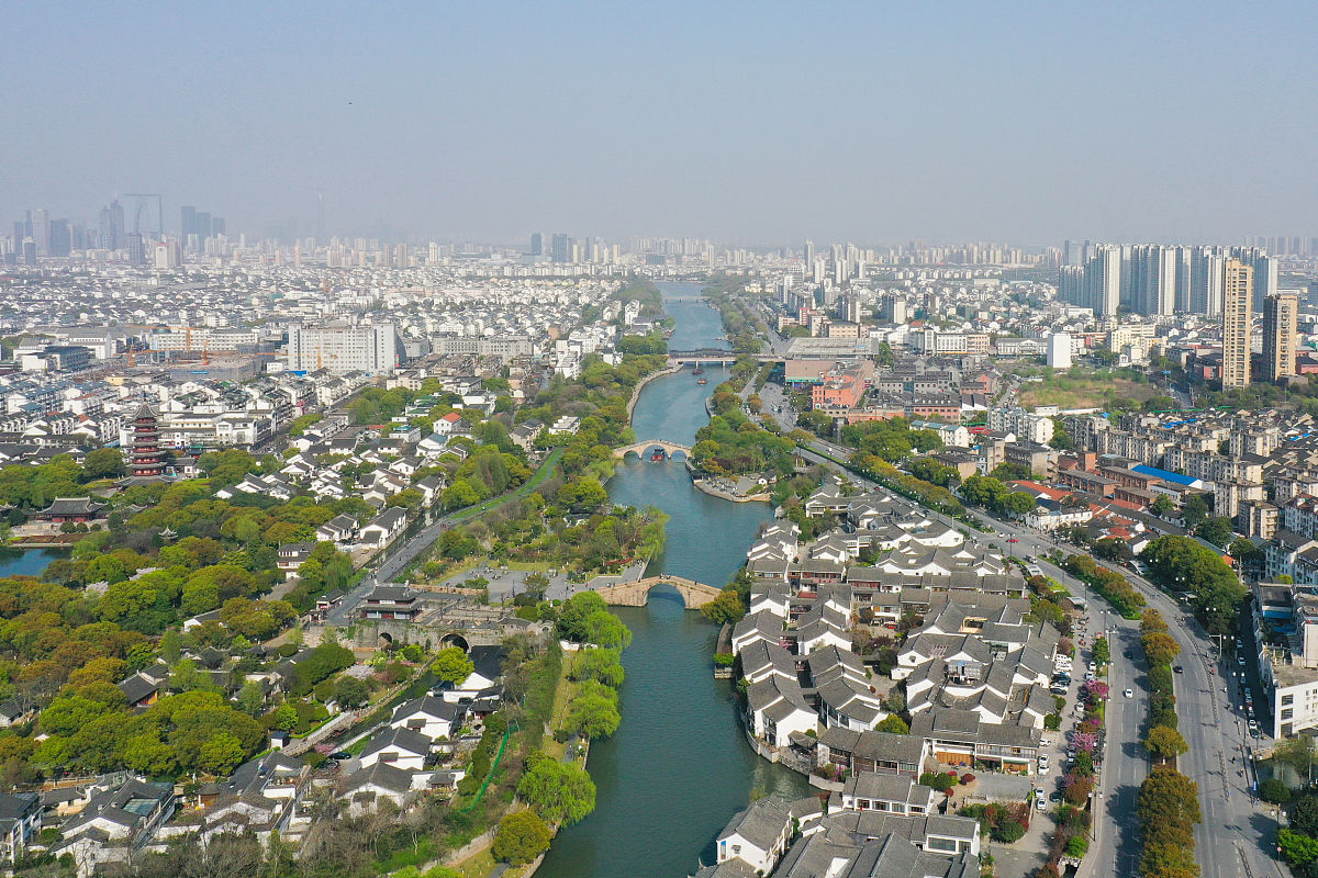 2021年3月28日,俯瞰苏州古城区,风和日丽,风景如画.