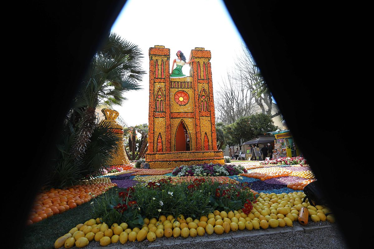 当地时间2017年2月20日,法国芒通,当地举办第84届柠檬节,橘子和水果打