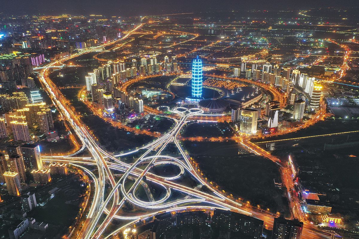 2019年8月30日,郑州市郑东新区夜景航拍.