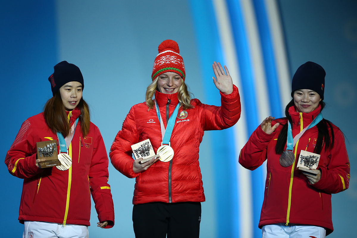 2018年2月17日,韩国平昌,2018平昌冬奥会自由式滑雪女子空中技巧颁奖