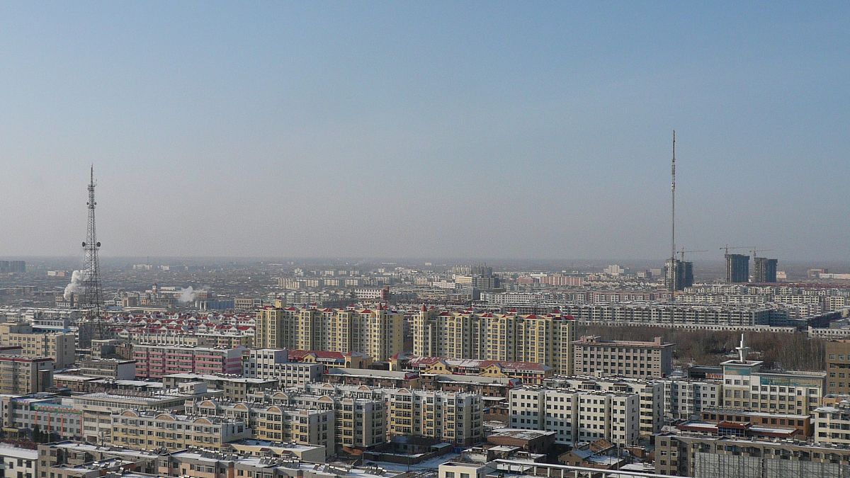 2009年01月06日,内蒙古自治区巴彦淖尔市,临河区,雪后俯瞰临河城区街