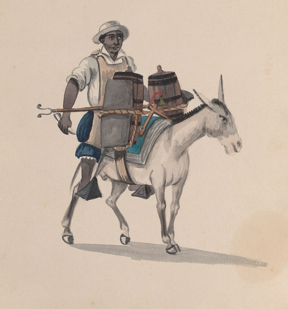 a watercarrier riding a donkey, from a group of drawings depicti