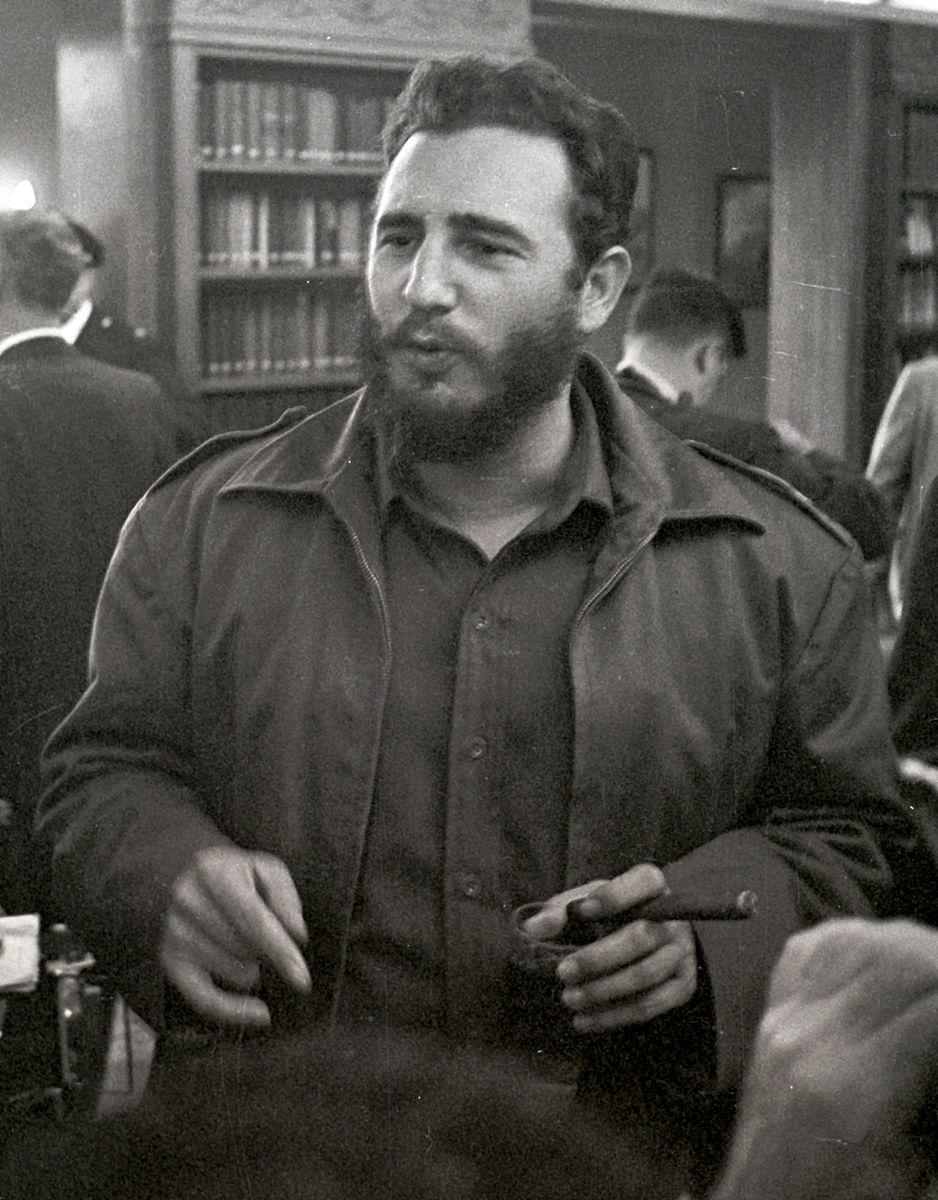 cuban prime minister fidel castro (1926 - 2016) speaks to journa