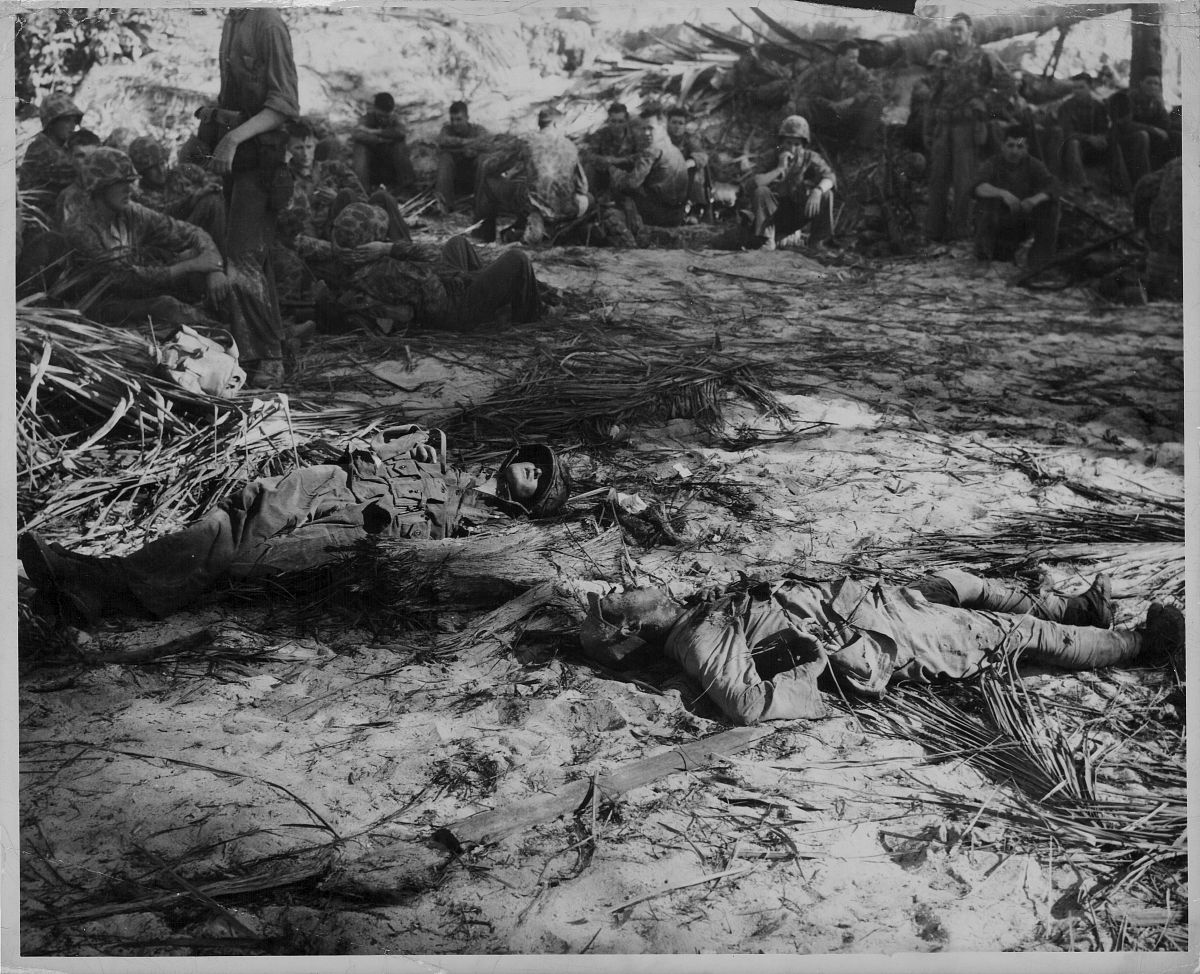 a dead us marine and japanese soldier lie together where  they f