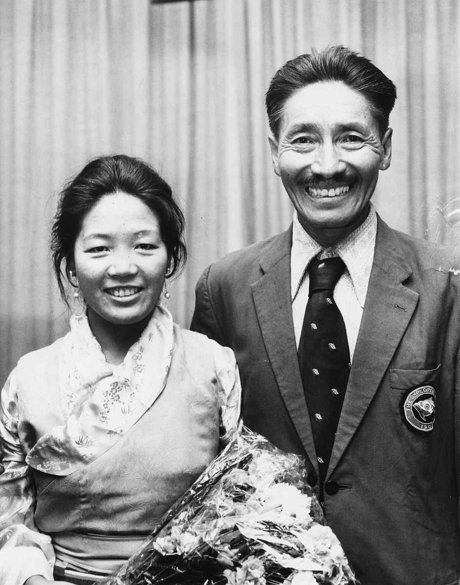 sherpa tenzing norgay and his wife arriving in britain for the 2