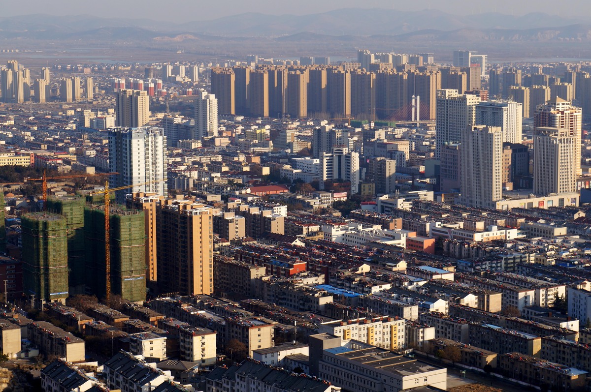 2017年01月14日,安徽省淮北市,俯瞰城市高耸林立的