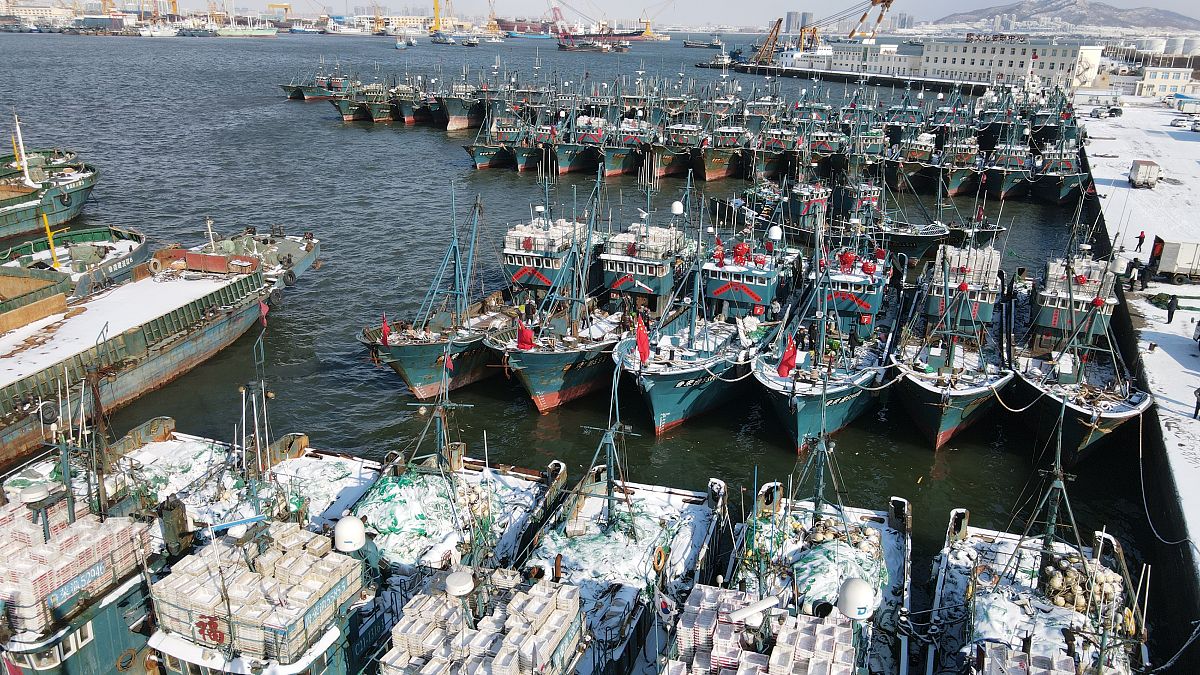 2021年2月17日,正月初六,山东省威海市荣成市石岛管理区石岛渔港,春雪